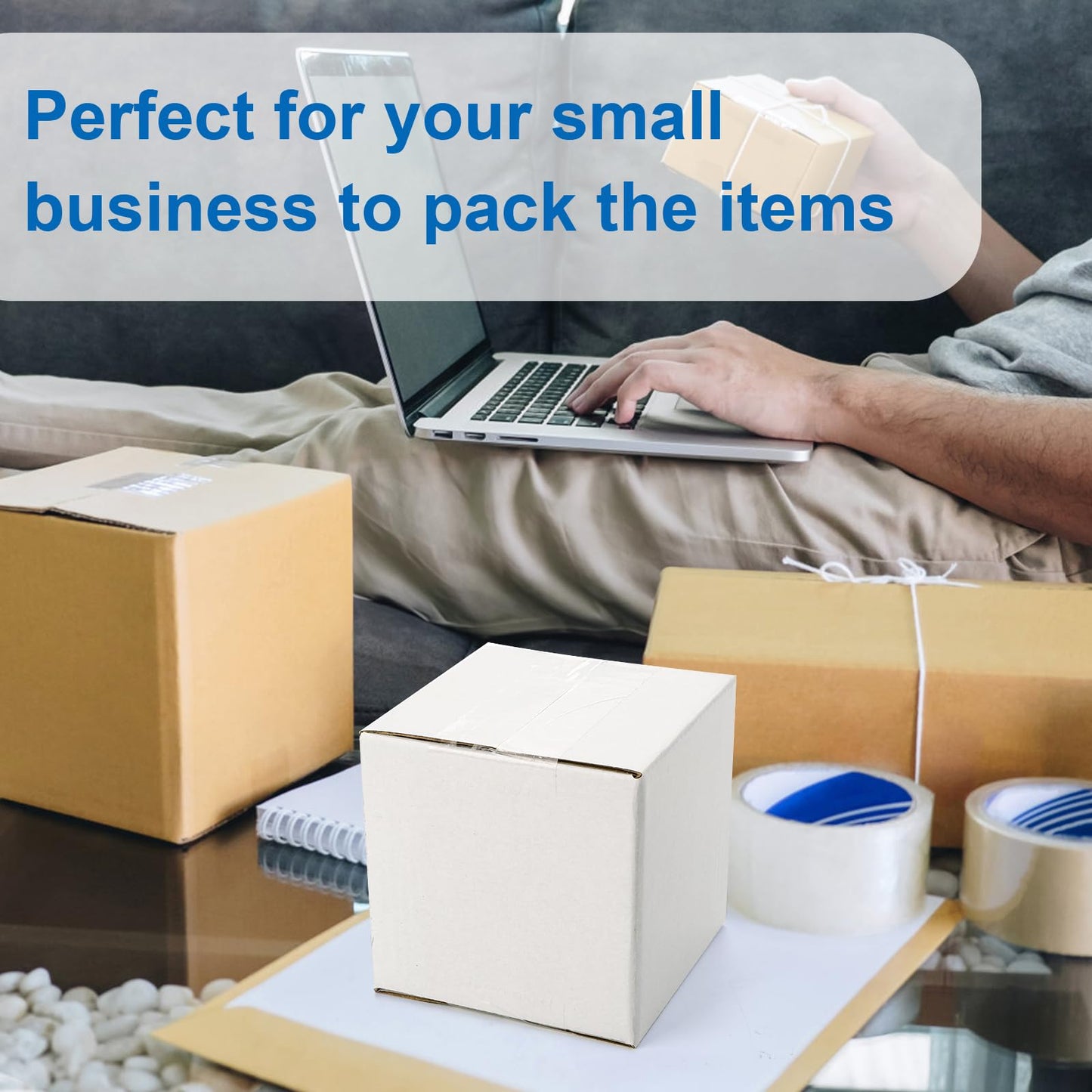 Peohud 40 Pack Small Shipping Boxes, 4 x 4 x 4 Inches White Corrugated Cardboard Box, Mailing Box for Shipping, Packing Storage, Gift Box, Recyclable
