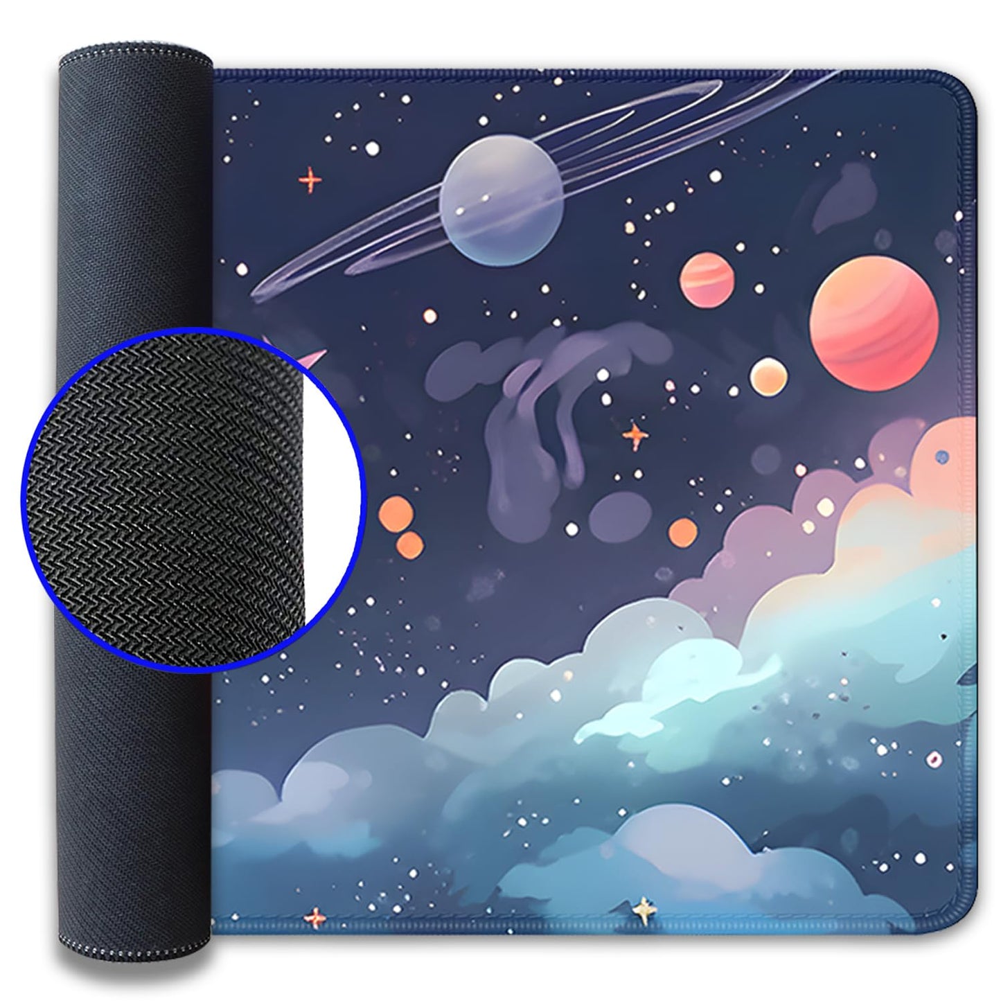 Cosmos Desk Mat Mouse Pad,Anime-Inspired Space Scene Mousepad, Cute Aesthetic Stars and Planets,Large Galaxy Mouse Pad,Cute Desk Mat for Home Work Ofiice(27.5X11.8 in)