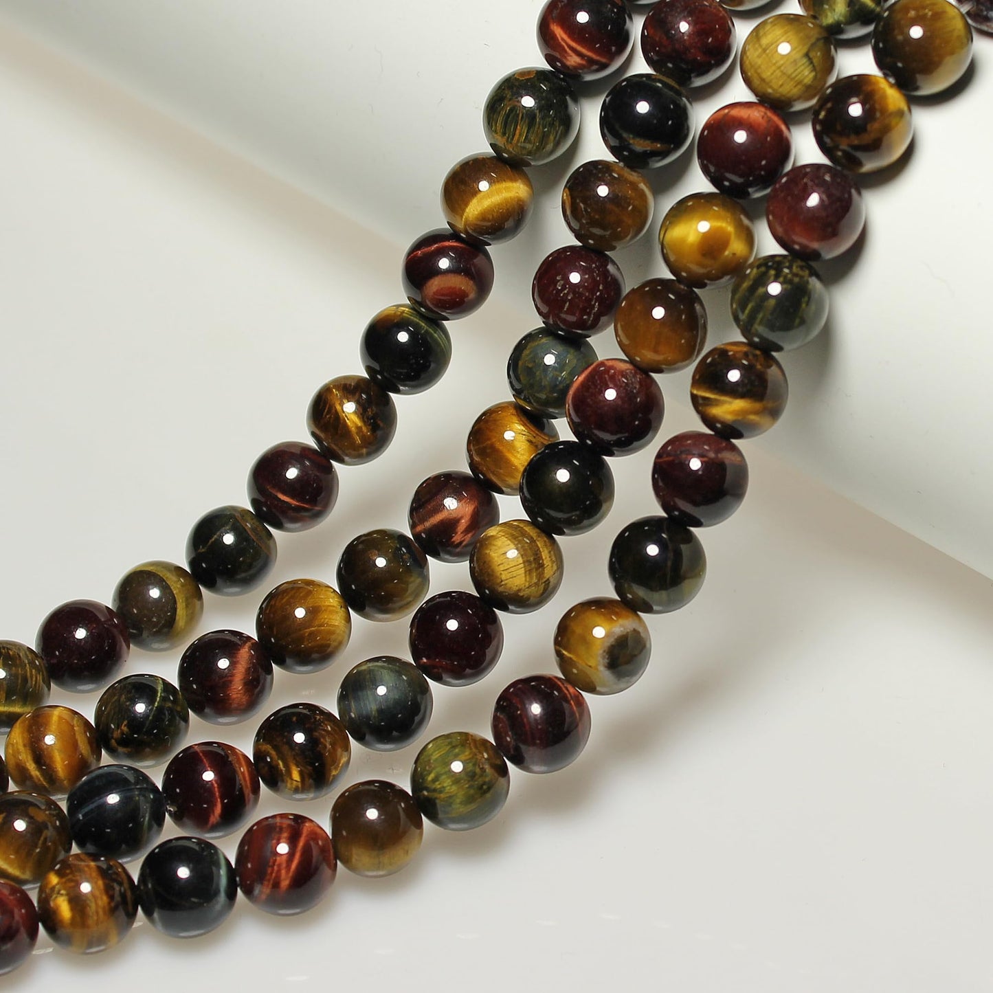 MJDCB Natural Stone Beads 8mm 43pcs Round Three Color Tiger's Eye Loose Gemstone Bead Charms for Jewelry Making Bracelet Necklace Earring Pendant