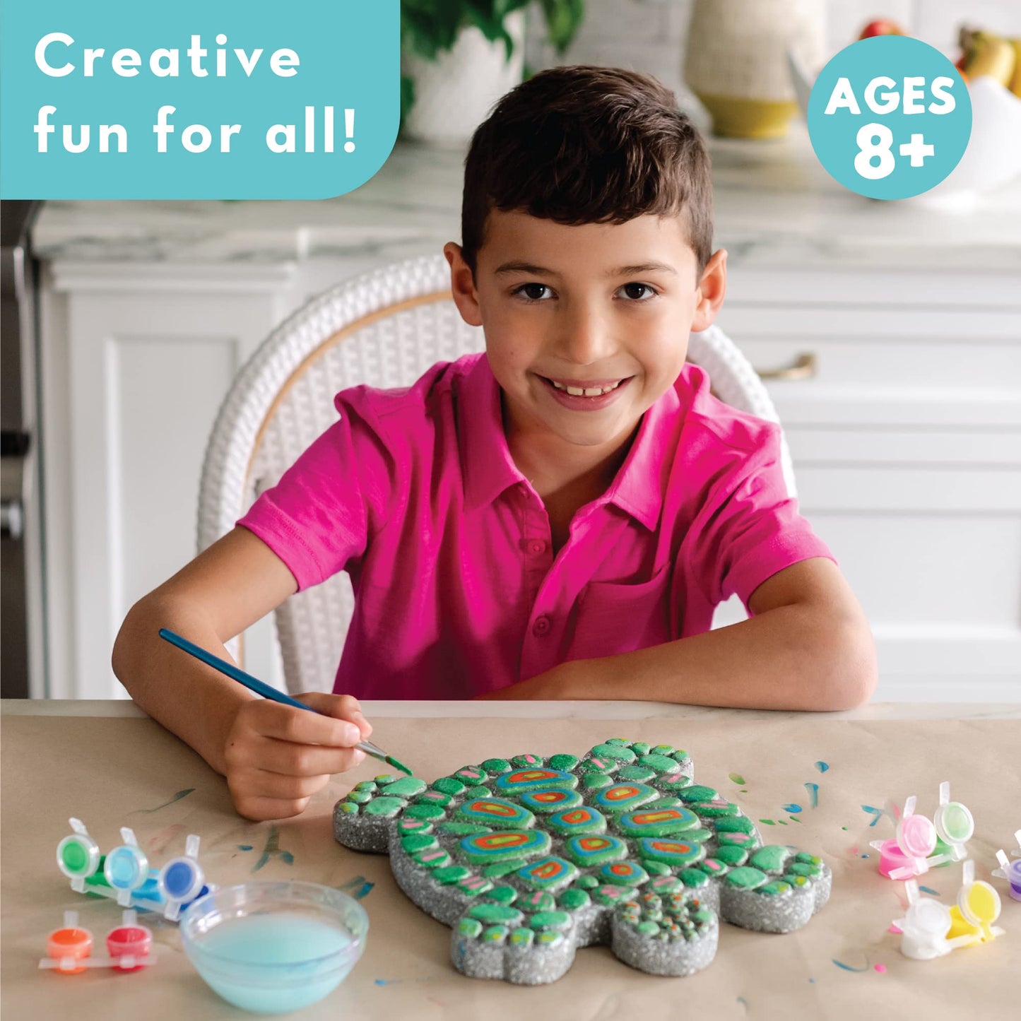 MindWare Turtle Stepping Stone Kit: Paint Your Own Stepping Stones for Kids Craft Kit Includes Paint, Brushes and Instructions