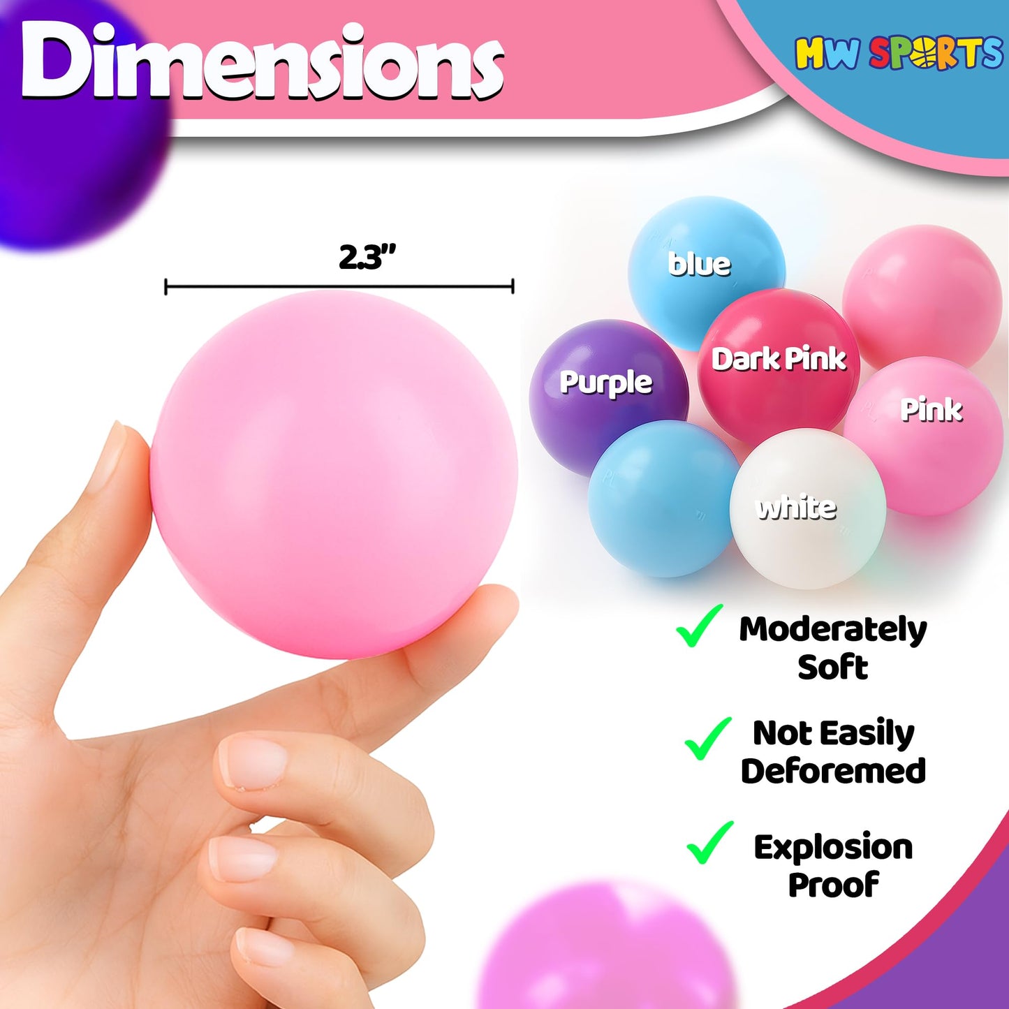 MW SPORTS Play Balls for Ball Pit, Plastic Crush Proof, Phthalate & BPA Free, Pastel Colors. (1000 Balls)