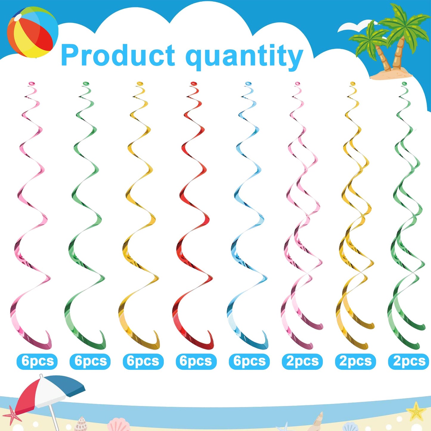 36 PCS Summer Party Hanging Swirls Pool Beach Swirls Decorations Summer Ceiling Hanging Decor Streamers for Pool Beach Themed Birthday Party Decor