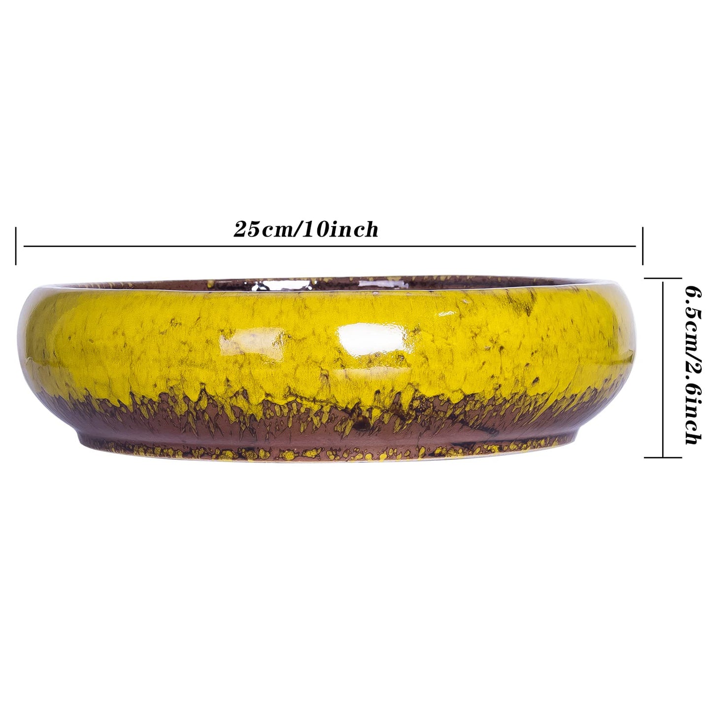 ARTKETTY Succulent Pots - 10 Inch Ceramic Bonsai Pots with Drainage Stand, Large Shallow Planters for Indoor Plants Glazed Cactus Flower Planter Container Bowl