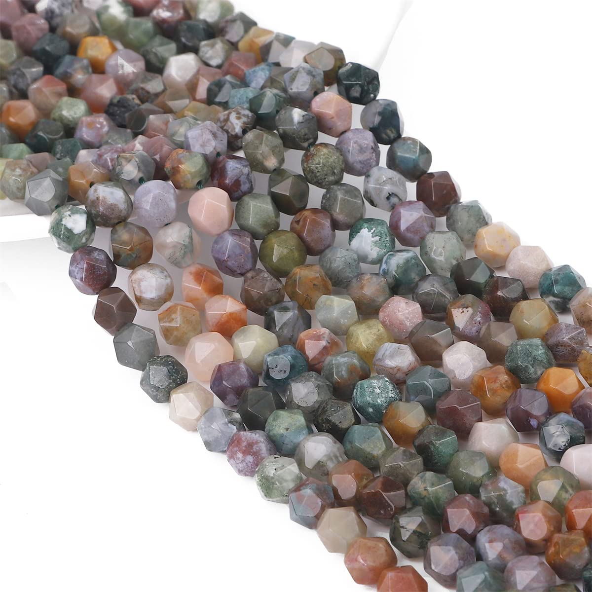 BEADIA Faceted Natural Indian Agate Stone Round Beads 8mm 36cm/Strand for Jewelry Making