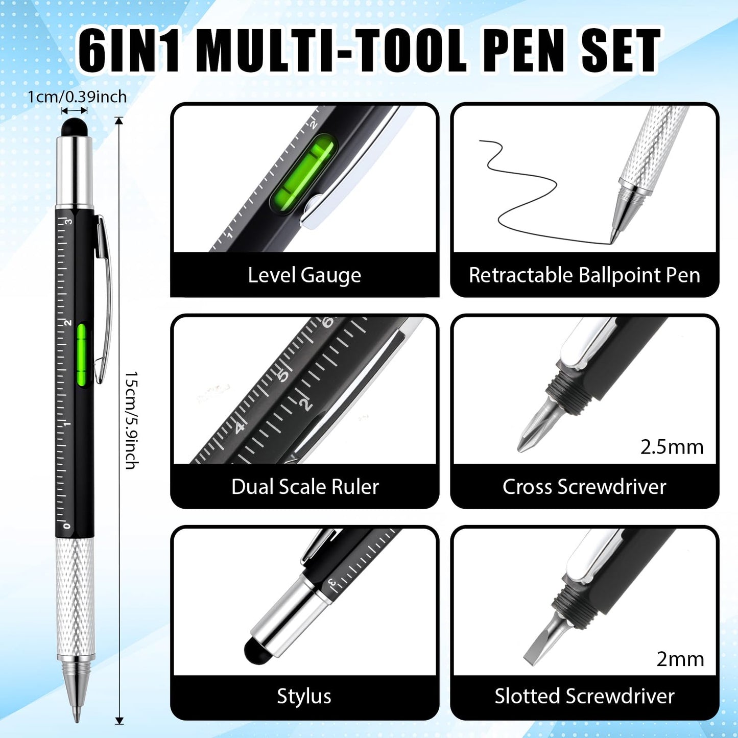 AmazingSpark 40 Pcs for Men Employee Appreciation Gifts 6 in 1 Multi Tool Pens with Level Gauge Stylus Vernier Caliper Multi Tool Pens for Dad Husband Coworker Birthday(Vivid Color)
