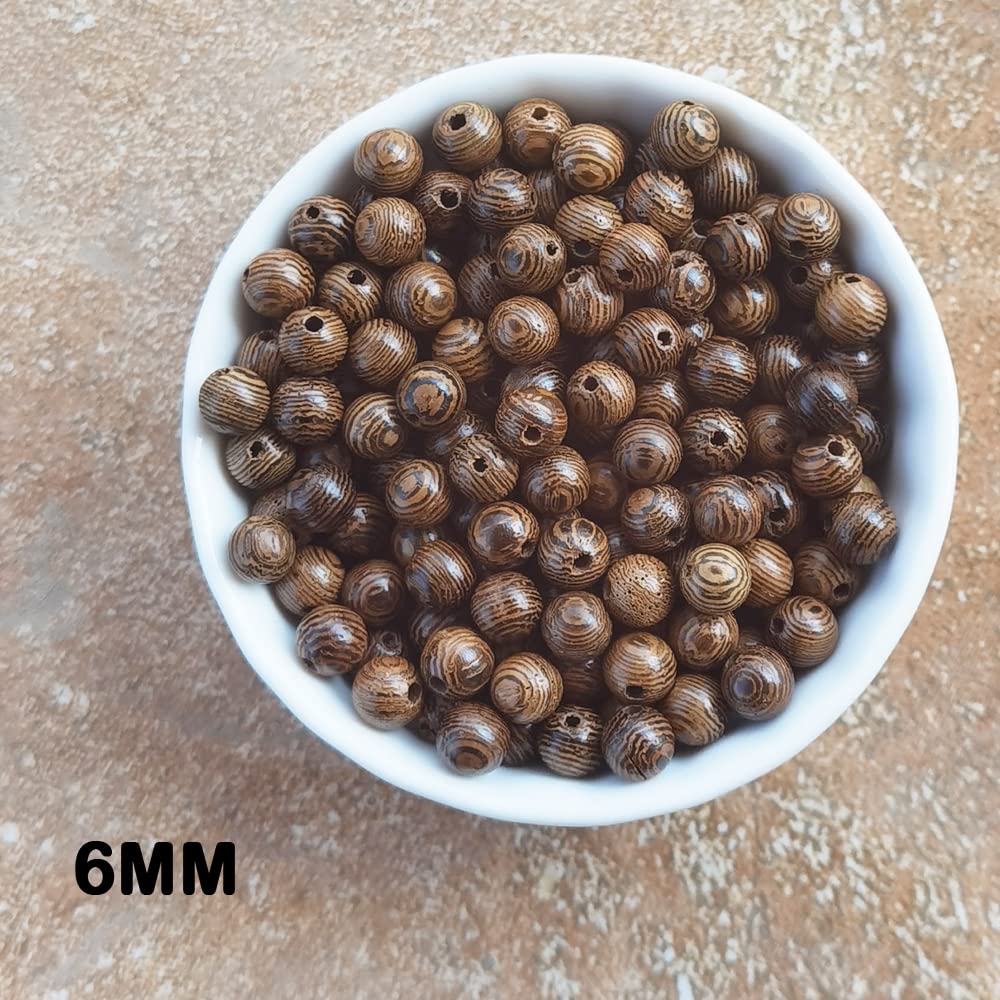 INSPIRELLE 1200pcs 6mm Dark Brown Wooden Beads Undyed Natural Stripe Round Wood Loose Craft Beads for Bracelets and Jewelry Making