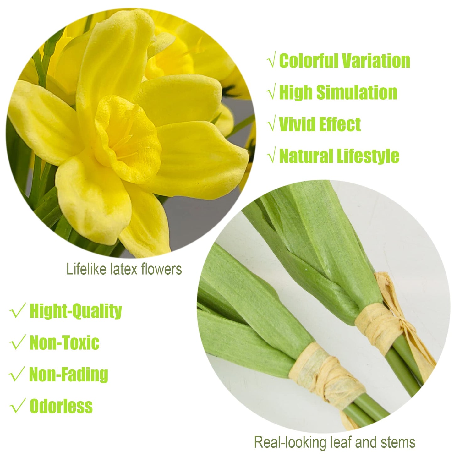 cn-Knight 2pcs Artificial Daffodil Bundles,16 Inch Faux Daffodil Stems with 18pcs Latex Fake Flowers,Premium Artificial Flowers for Home Decor Centerpiece DIY Wedding Bouquet Supply,Yellow