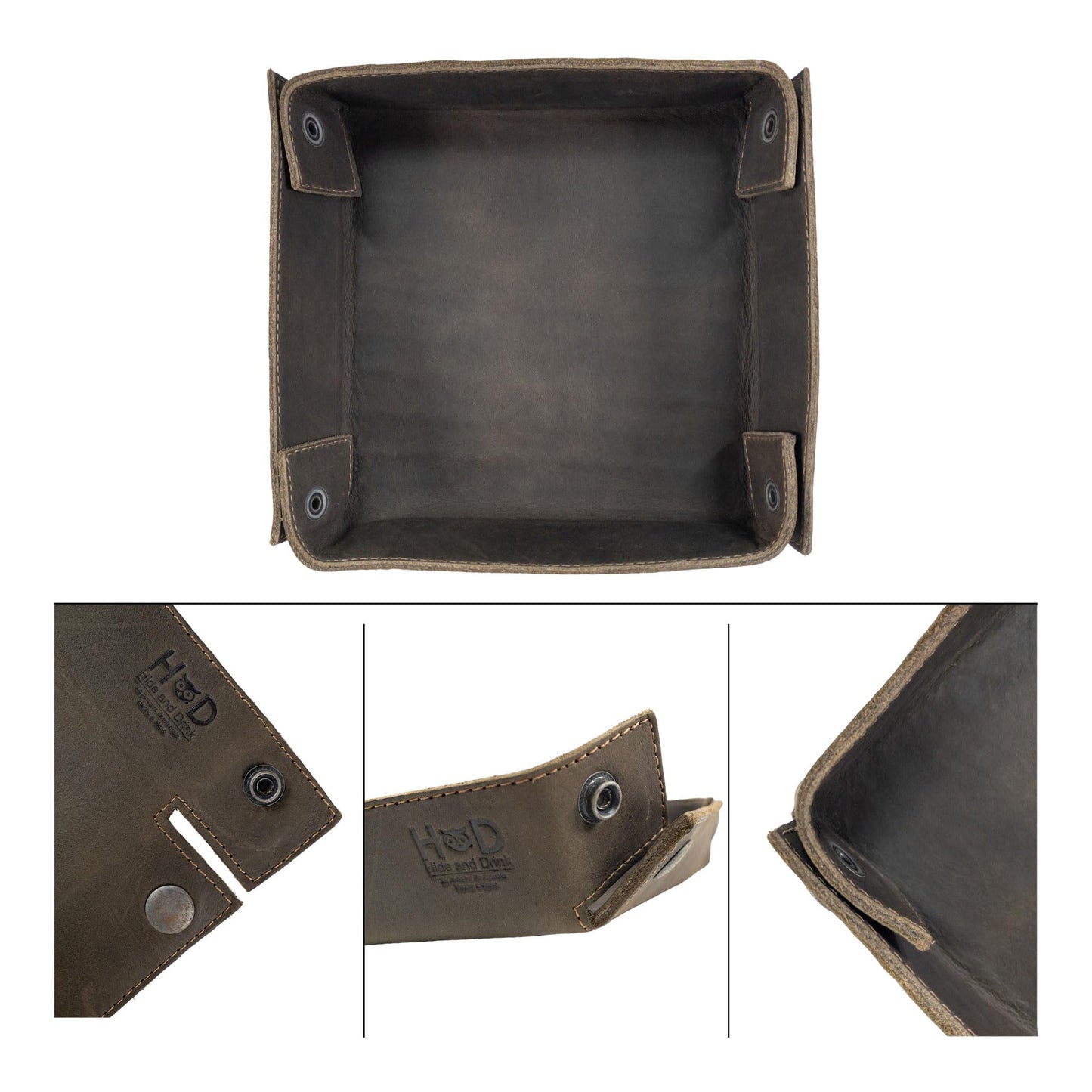 Hide & Drink, Leather Catchall Change Keys Coins Jewels Box Tray Big Storage, Handmade Includes 101 Year Warranty :: Dark Jade