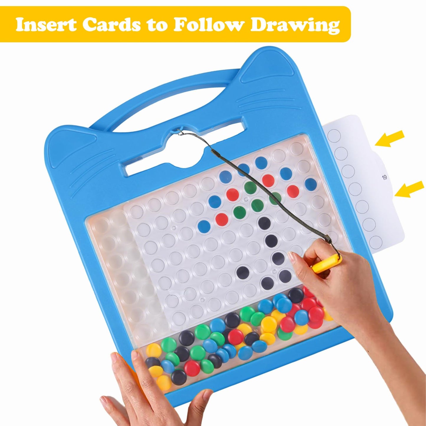 Svance Magnetic Drawing Board for Kids, Toddler Magnet Doodle Board with Beads and 2 Pens, Magnetic Dot Art Toys, Airplane Car Travel Activities (Blue Cat)