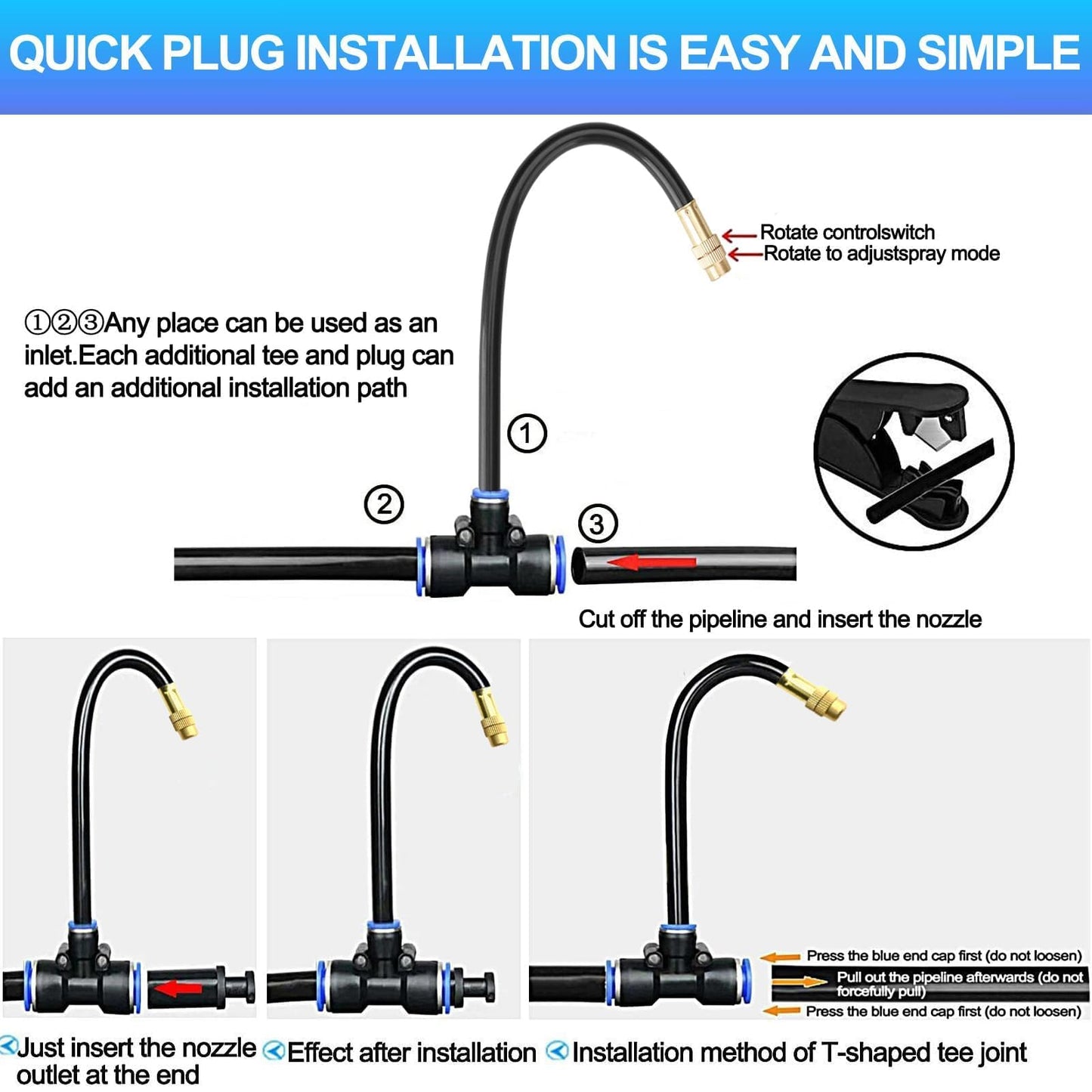 Drip Irrigation Kit Automatic Watering System for Potted Plants, 360 Degree Adjustable Copper Micro Sprinklers, Quick Connect Tubing Fittings for Garden, Lawn, Patio, Balcony (165 FT)