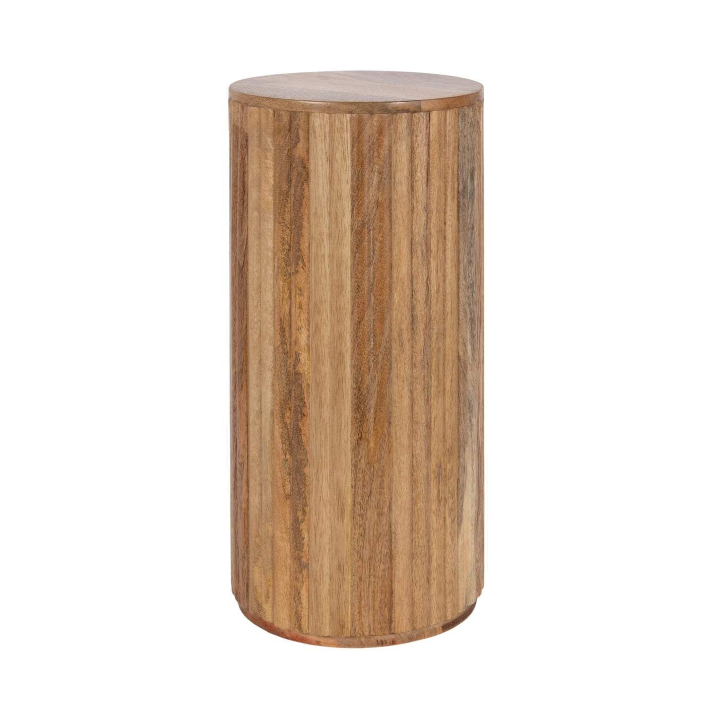 Kate and Laurel Reid Modern Wooden Ribbed Drink Table, 10 x 10 x 22, Natural Wood, Solid Wood Mini Table for Use as Pedestal Plant Stand Indoors or Small Nightstand Option