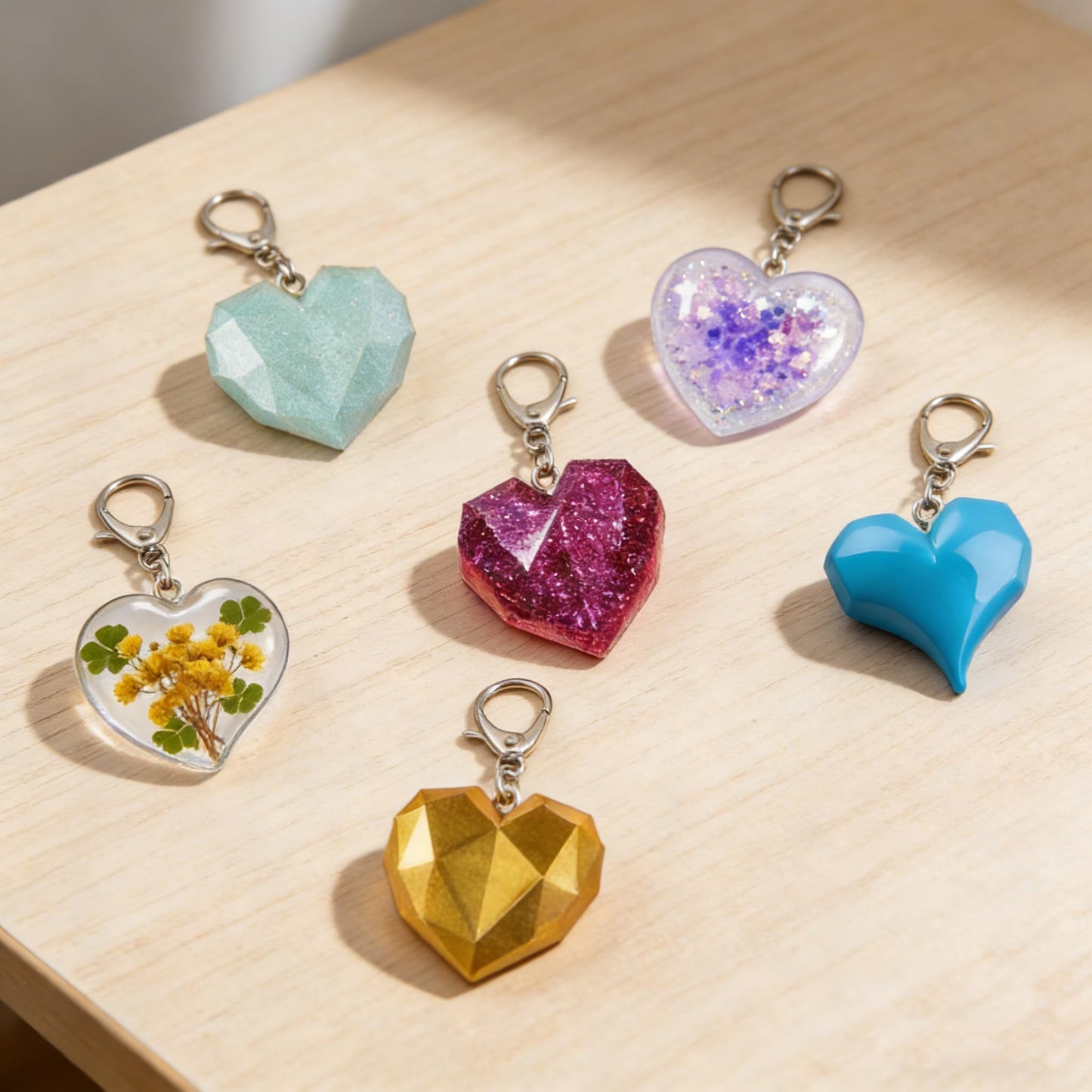 QENEQ Heart Shape Resin Silicone Molds 5 Set 3D DIY Art Shapes Shiny Multifunctional Handmade Tool Agate Jewelry Pendant Home Decor Soap Candle Valentine Gift