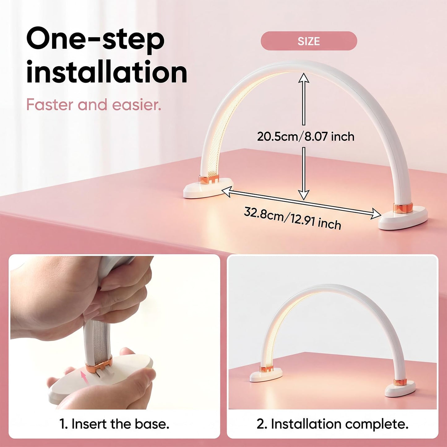 chufa 16" Half-Moon Nail Desk Lamp with Foldable Bracket, Stepless Dimming 3000–6500K Shadow-Free LED Task Light for Manicure Table/Salon, Makeup, Lashes & Crafts, Eye-Caring, DC-Powered – White