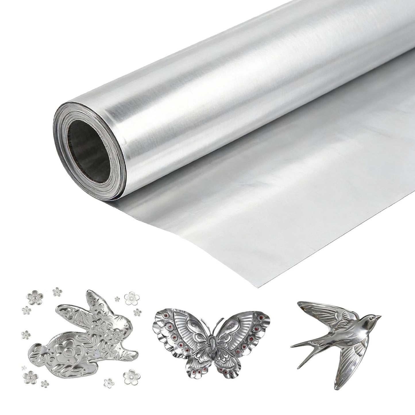 Aluminum Embossing Foil Roll for Crafts - 12"x10ft x 100μ Thick Heavy Duty Embossing Metal Sheets for DIY Crafting, Tin Foil Paper for Metal embossed, Stamping, Decorative Art Projects (Silver)