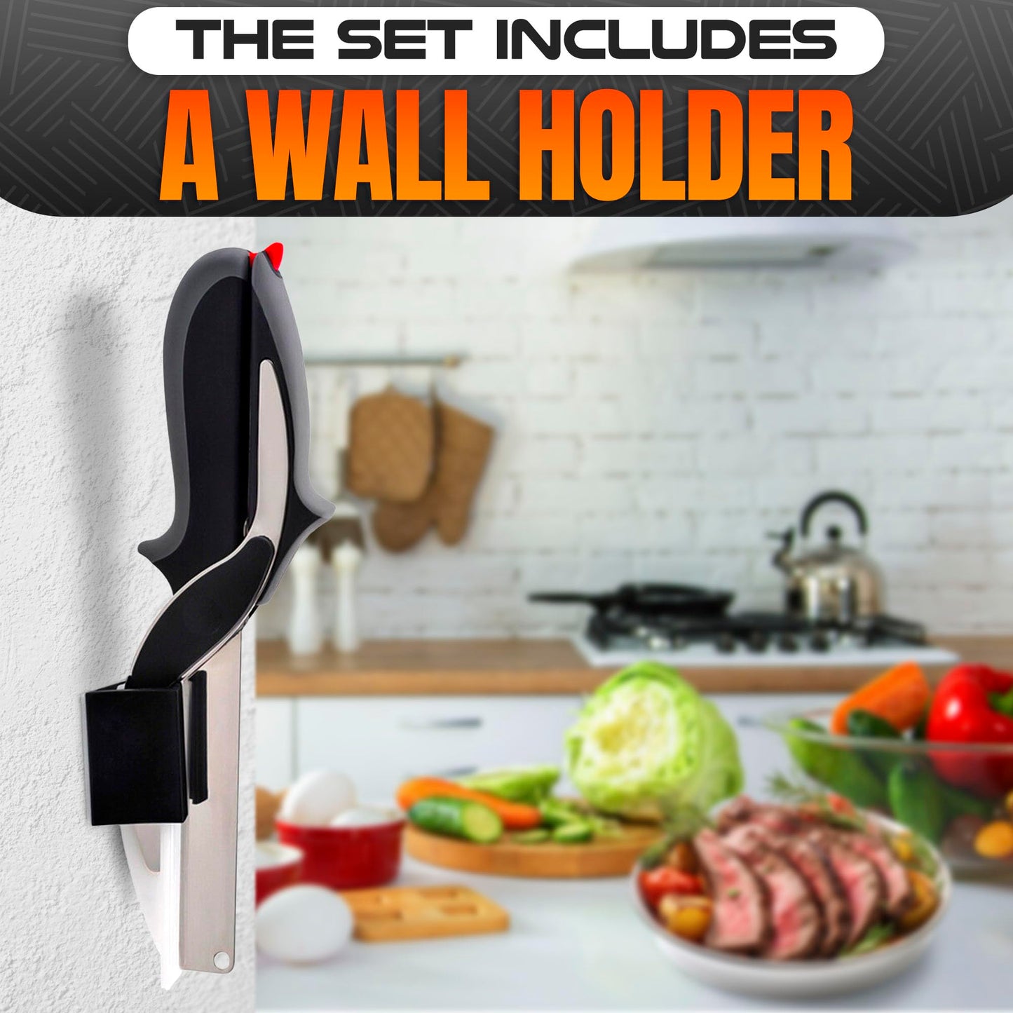 2 in 1 Cutting Board Scissors for Food - 9.6" Detachable Cheese Scissors with Cutting Board and Stainless Steel Blade - Easy-to-Use Veggie Cutter with Safety Lock, Suitable for Fruits and Vegetables