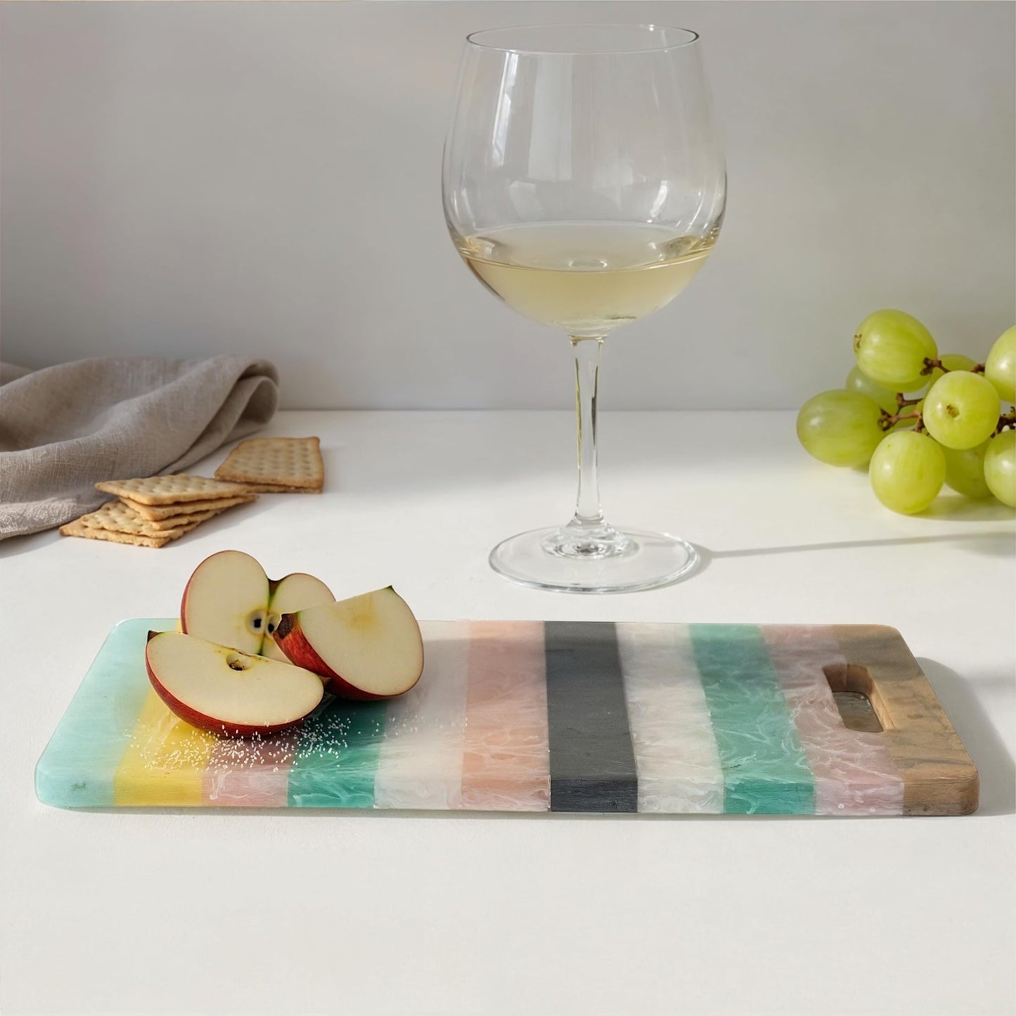 Creative Co-Op Marbled Resin Striped Cheese and Serving Board with Handle, Multicolor