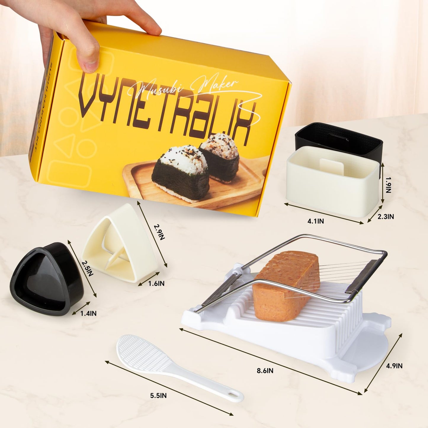 Musubi Press Mold Kit, Includes 2 Musubi Makers, 2 Onigiri Molds, 2 Rice Paddles, Temaki Roller & Luncheon Meat Slicer – Easy to Clean, Dishwasher Safe