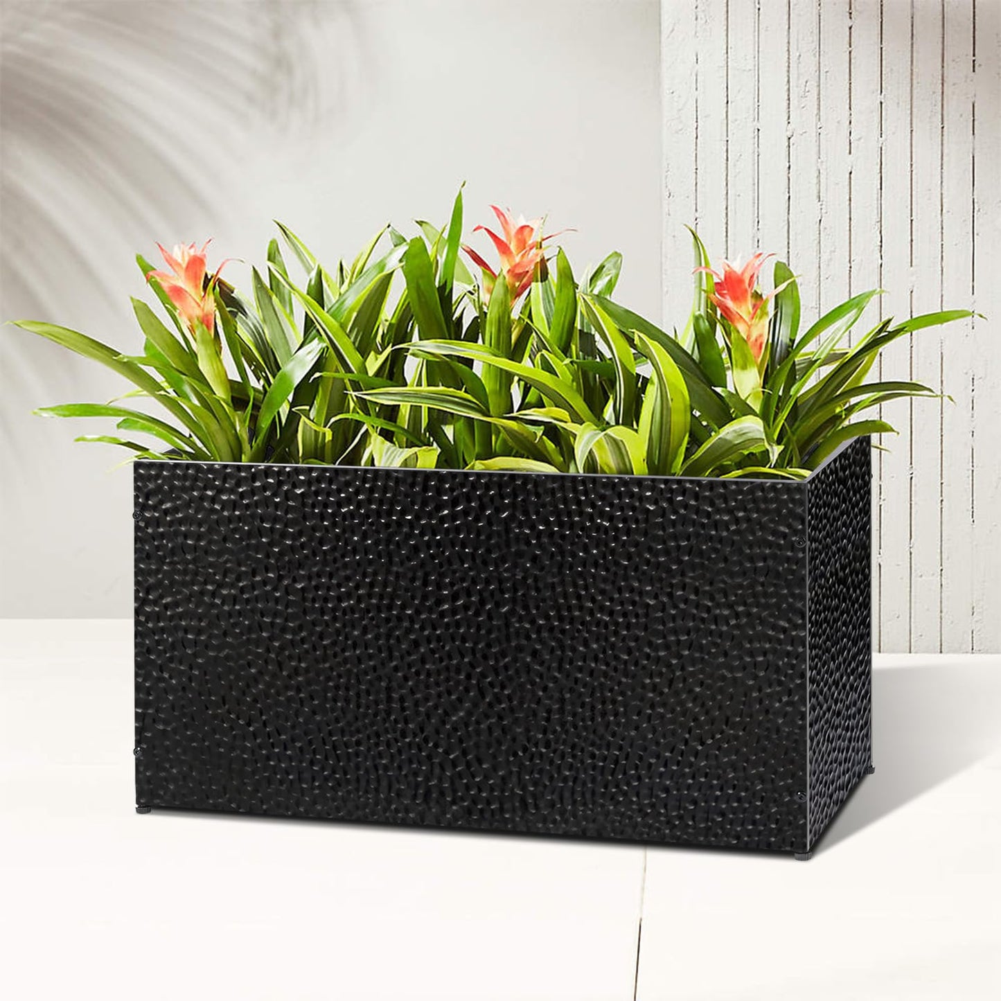BAYN 30x12x16 Inch Rectangular Metal Planter Box – Black Hand-Hammered Metal Planter with Pre-Drill Holes, Heavy Duty Outdoor Garden Planter for Patio, Porch, Yard