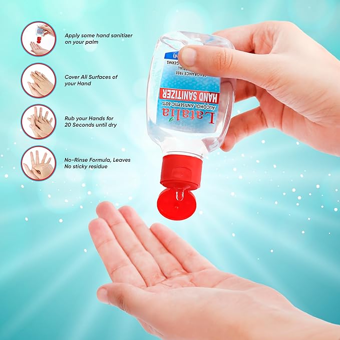 Latalia Mini Hand Sanitizer Travel Size | 1.85 fl oz with 80% Alcohol Small Hand Sanitizer Bulk For Non-Sticky, Unscented, Gentle & Fresh Hands Anytime