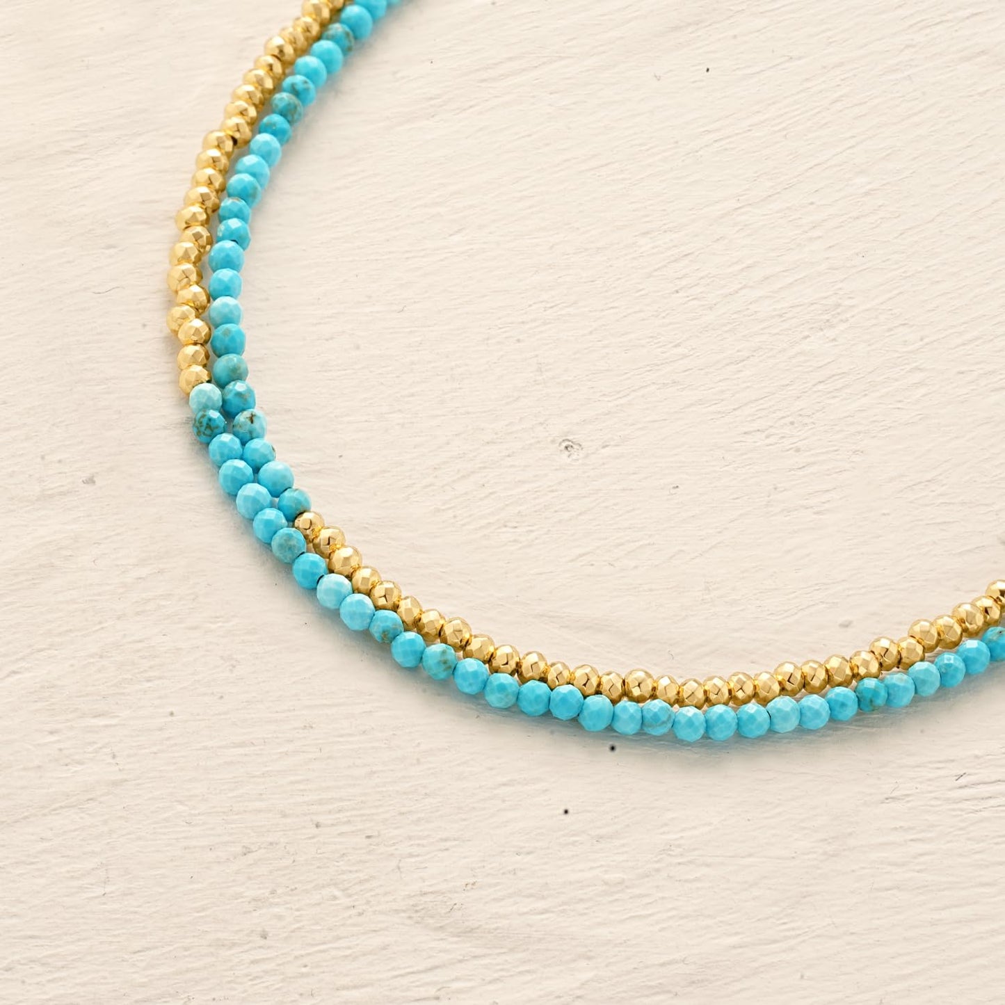 MYEARS Women Beaded Bracelet Gold Double Layer Gemstone Turquoise 14K Simple Dainty Handmade Chain Everyday Boho Beach Jewelry