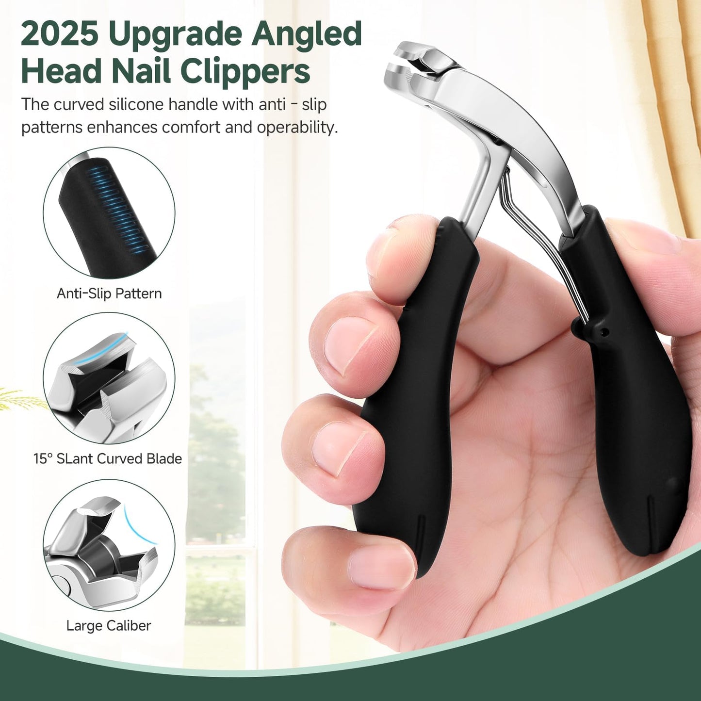 Heavy Duty Toenail Clippers for Seniors, Angled Head Long Handle Nail Clipper Set for Thick Toenails, Ingrown Toenail Care Tool for Elderly Men Women