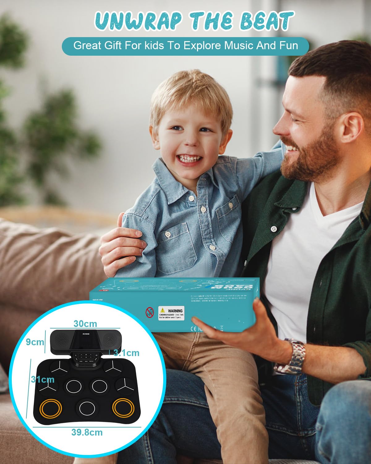 RVONE Electronic Drum Pad for Kids Beginner with Screen, 9 Pad Roll-Up Electric Drum Set with 5 Light Mode, Built-in 2 Powerful Speakers, for 3-12 Boys Girls Chritsmas Gift