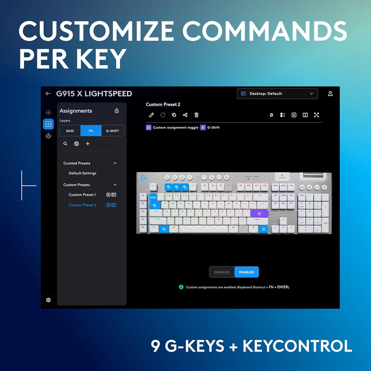 Logitech G915 X Lightspeed Wireless Mechanical Gaming Keyboard, Double-Shot PBT Keycaps, Fully Programmable Keys, RGB Backlit Mac/PC Gaming Keyboards, Aluminum Finish, GL Tactile Switches, White