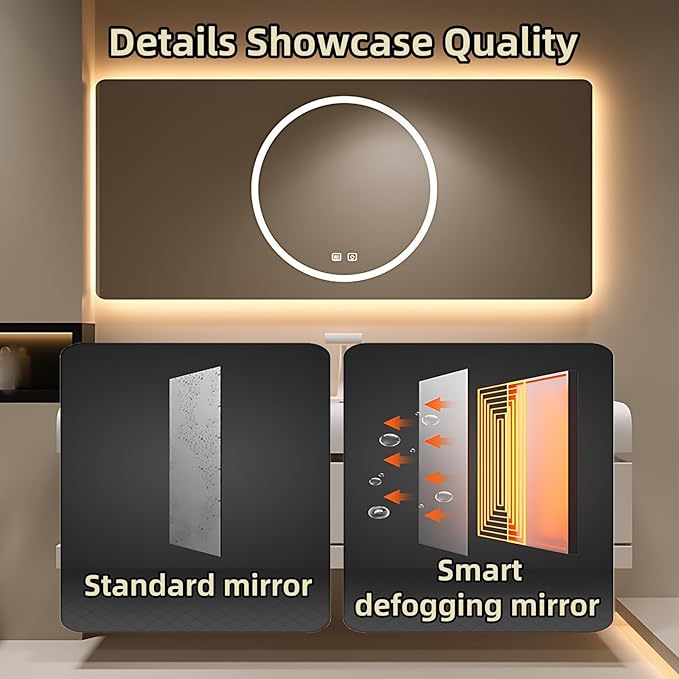 72IN Bathroom Vanity with Sink - Bathroom Cabinet Set has 2 Drawers & Overflow Hole Wall Mounted | LED Practical Defogging Mirror, Open Compartments, Seamless Rock Slab Basin (Coffee)