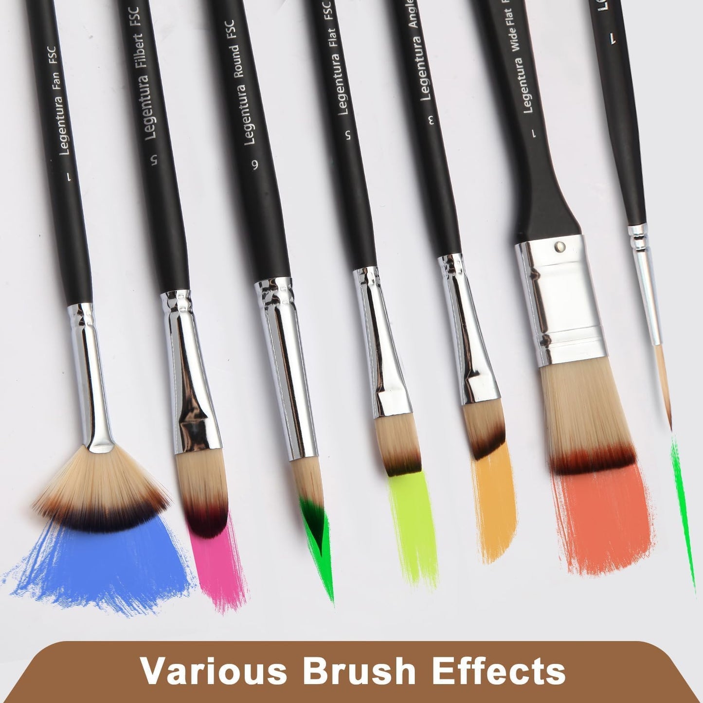 Legentura 25 PCS Paint Brush Set for Acrylic, Oil & Watercolor, Artist Brush Kit with Flat, Filbert, Fan, Round, Liner, Dagger & Angle Brushes, Synthetic Bristles, Roll-Up Case