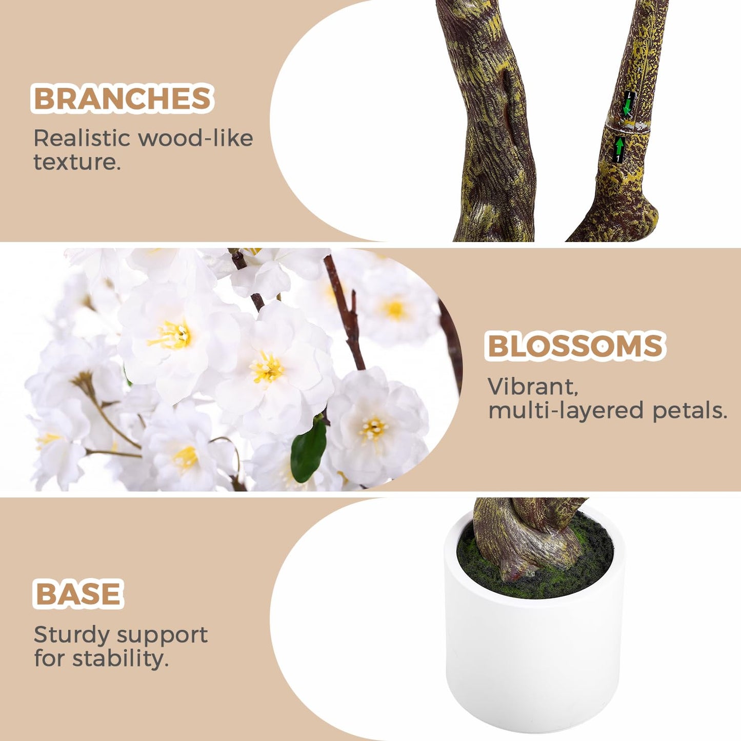 Artificial Cherry Blossom Tree, 7FT Tall Artificial Tree with White Pot, White Fake Sakura Flower Tree, Faux Silk Plants for Home, Living Room, Wedding, Garden, Balcony, Hotel Decoration