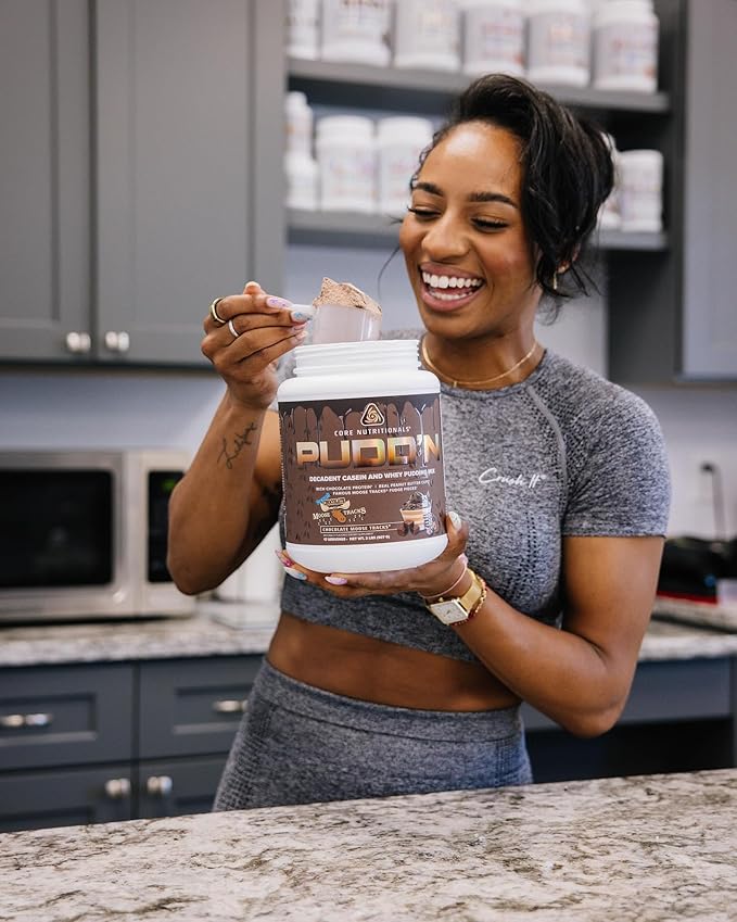 Core Nutritionals Pudd'n, Decadent Protein Pudding Mix, Full Disclosure Casein Blend, Sustained Release, 20G Protein, 17 Servings (Chocolate Moose Tracks, 2 lb)