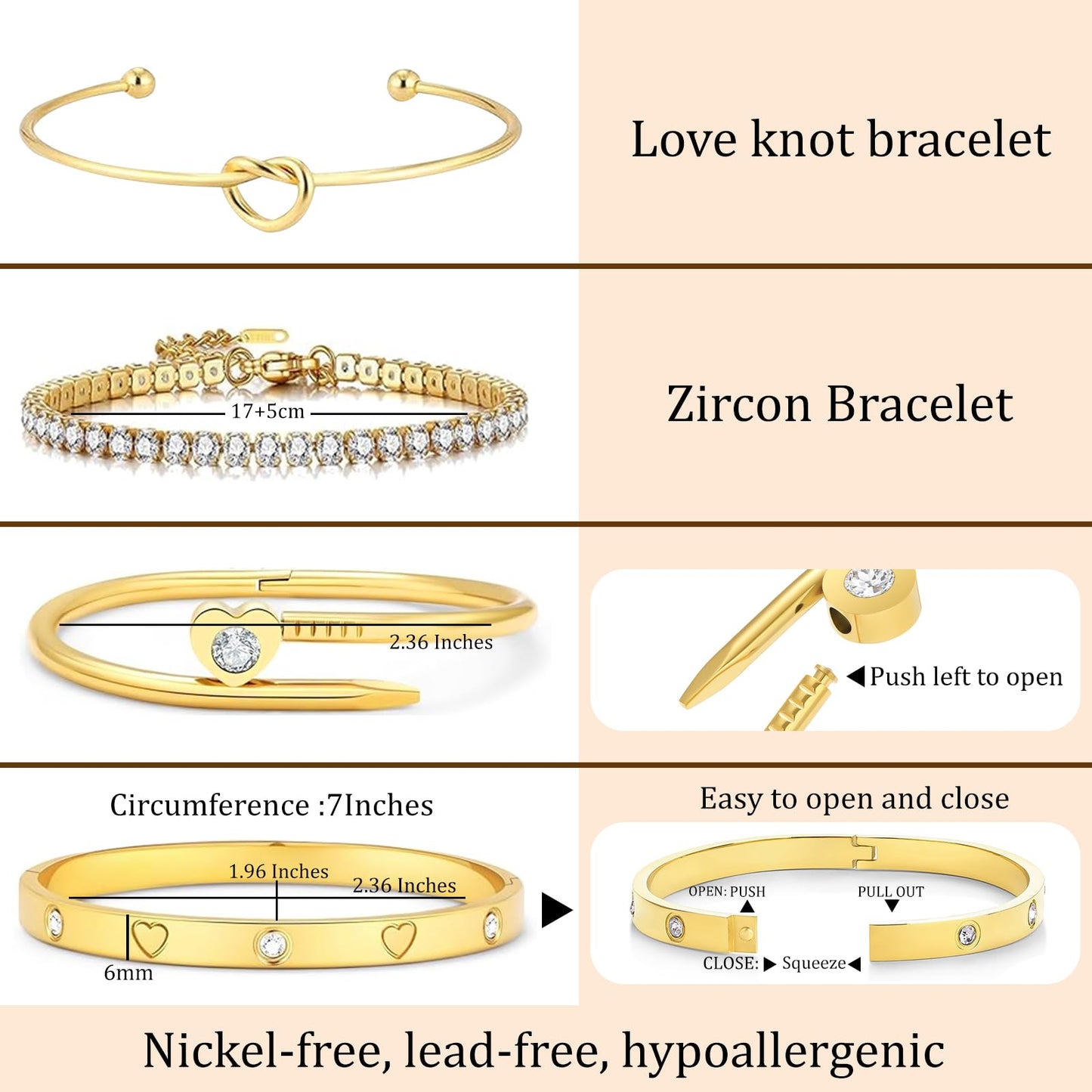 FAFUGA 18 K Gold Plated Love Bangle Bracelet Stack Cuff Jewelry for Women Jewelry Set for Women Gift with Box (style22)
