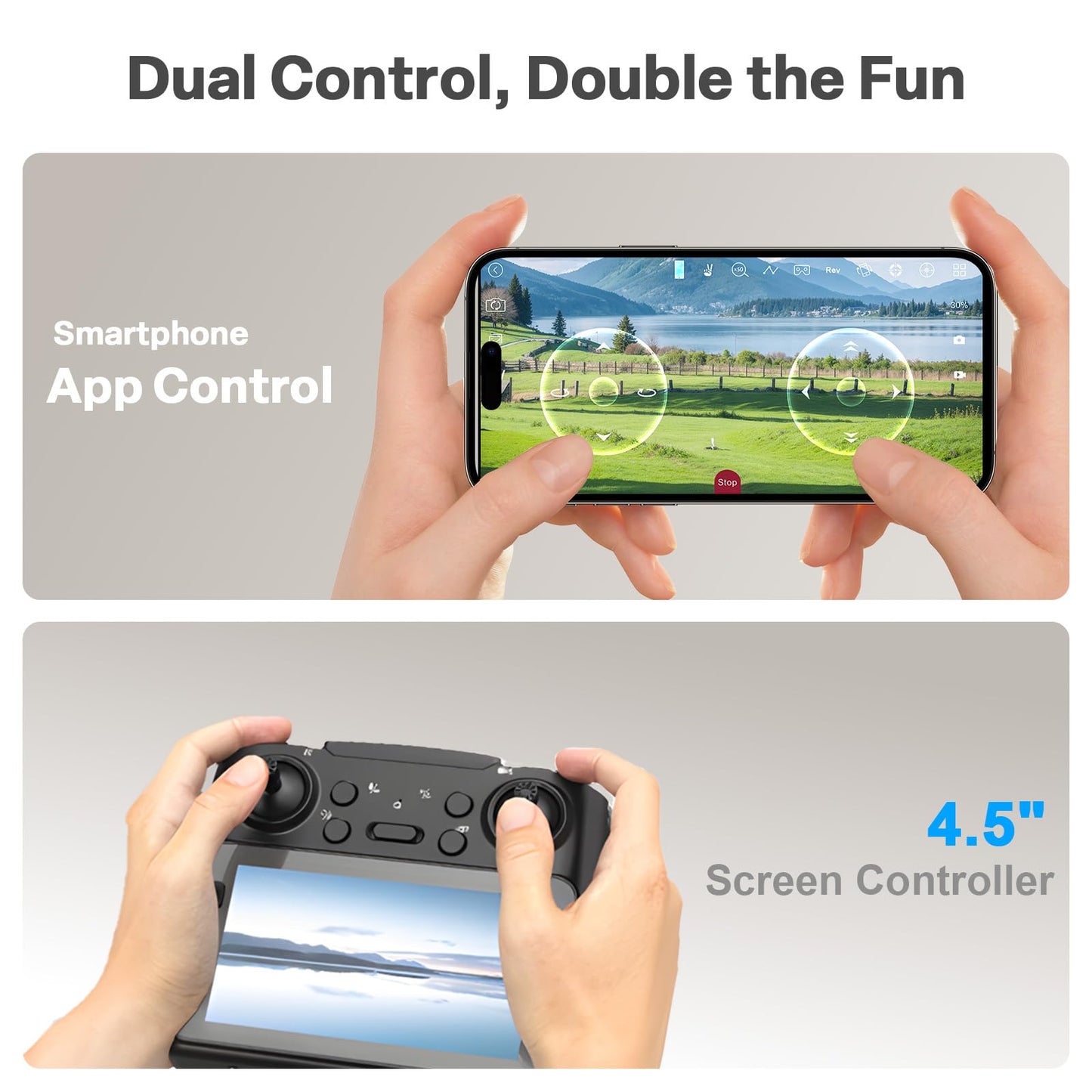 Drone for Kids with Camera and 4.5" Screen Remote – Beginner RC Drone with Brushless Motor, Optical Flow Hover, One-Key Takeoff, 2 Batteries