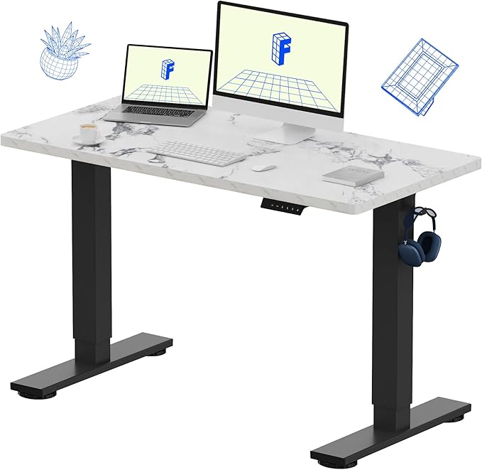 FLEXISPOT EN1 Whole-Piece Standing Desk 48 x 24 Inches Height Adjustable Electric Desk Sit Stand Desk Home Office Desks (Black Frame + Marble Gray Top, 2 Packages)
