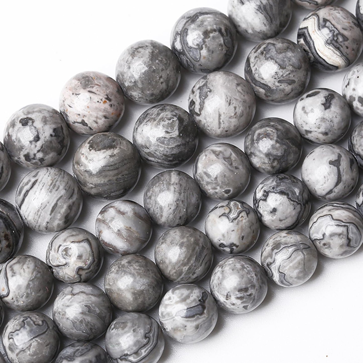 180pcs 4MM Natural Gray Map Stone Beads for Jewelry Making Round Gemstone Beads DIY Bracelet Necklace 2 Strands 32"