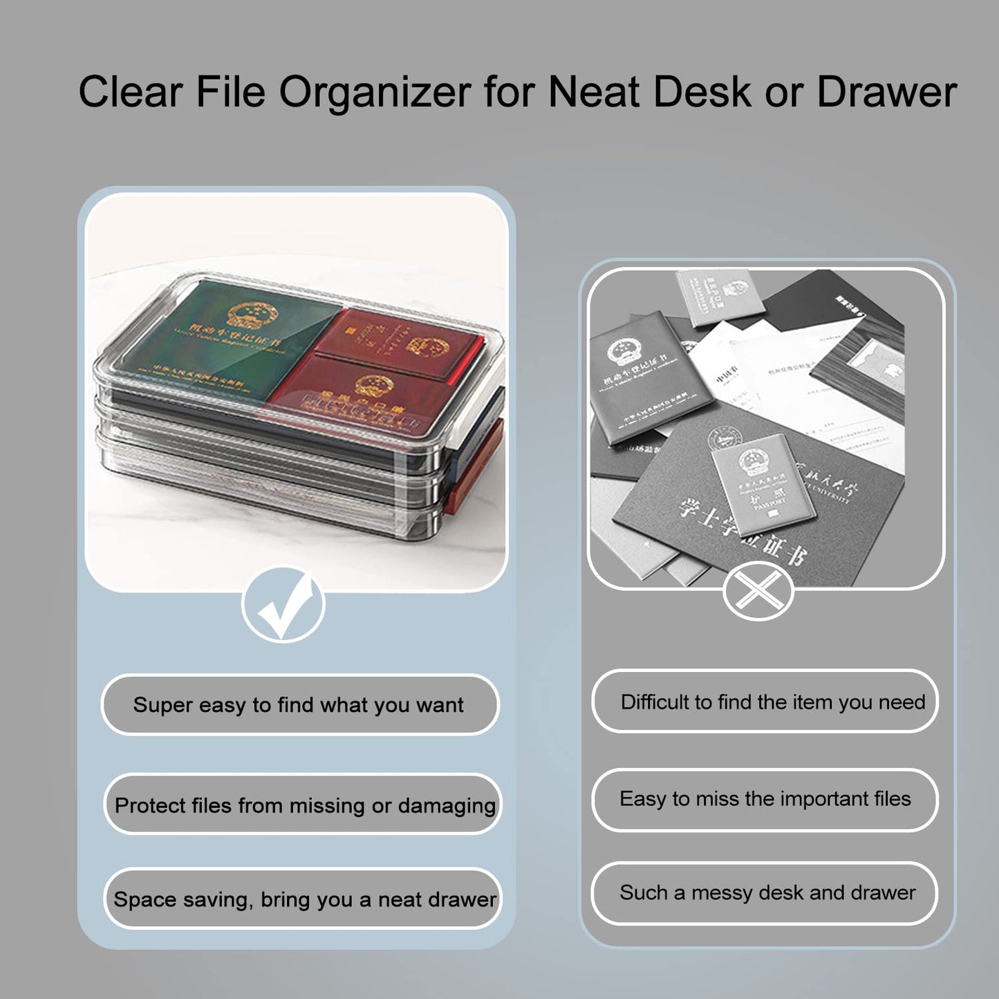 PeoTRIOL Clear File Storage Box with Lids, A4 Storage Box for 8"x11" Paper, Plastic A4 Container, Stackable Magazine File A4 Paper Project Case Bins, Desk Organizer Office Invoice Document