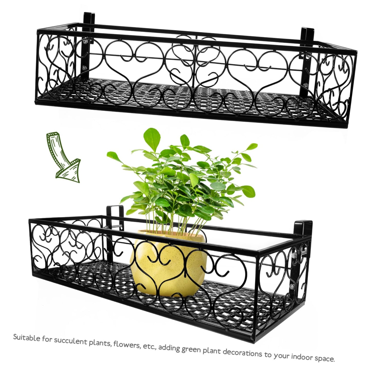 POPETPOP Hanging Window Plant Shelf Metal Flowerpot Rack Balcony Planters Railing Holder