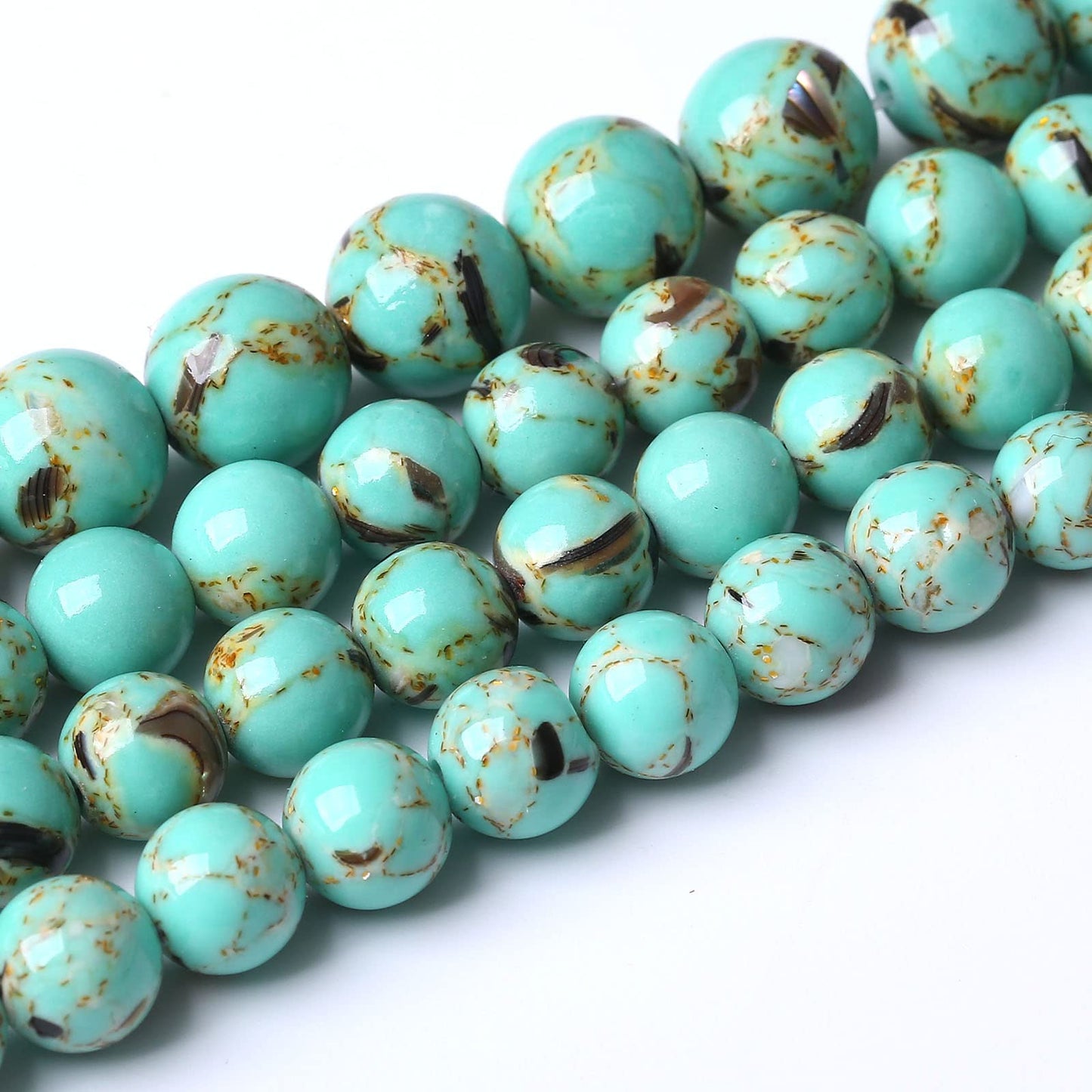 60PCS 6MM Turquoise Beads with Mother-of-Pearl Round Loose Beads Natural Gem Beads for Jewelry Making 15