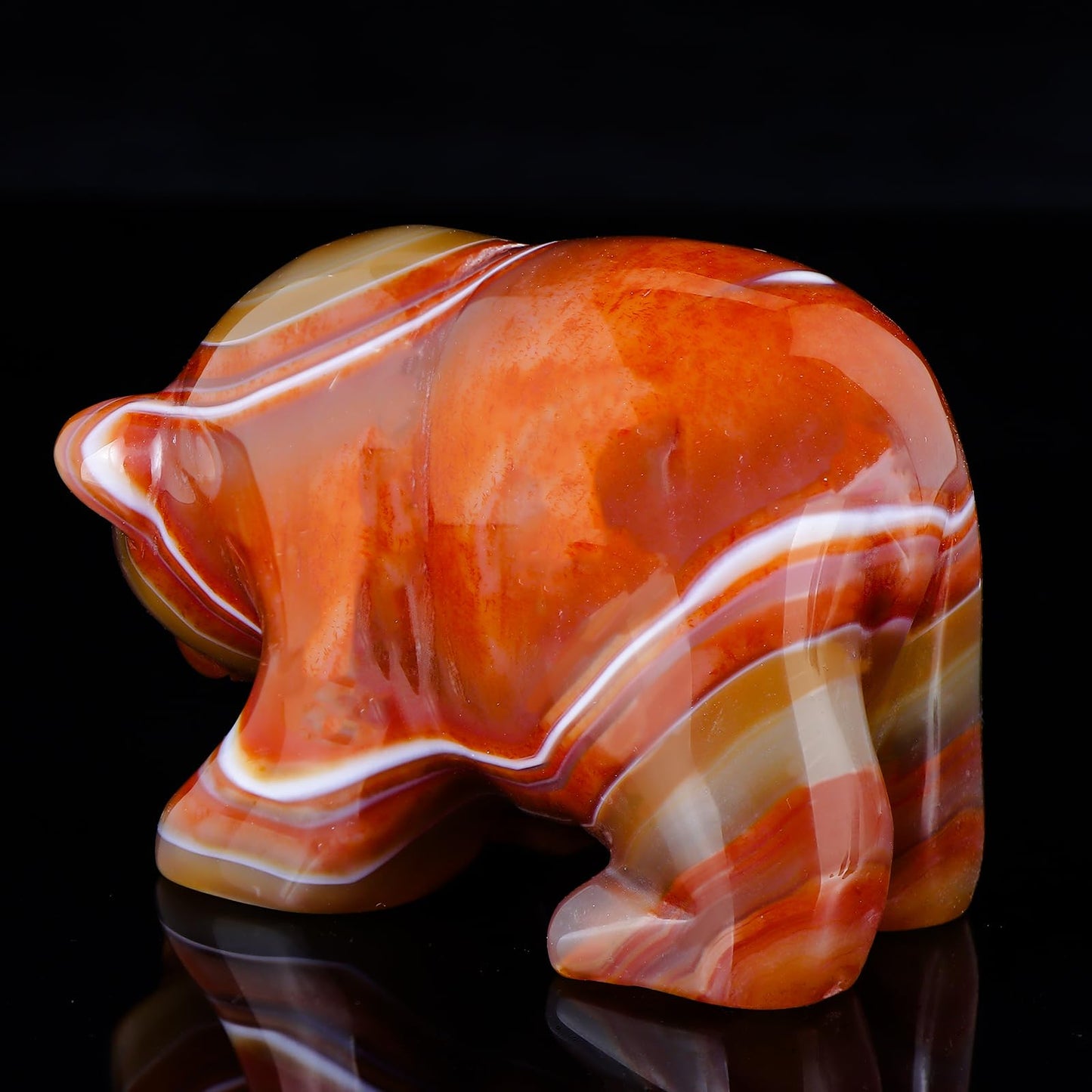 Hxswkk 3" Red Banded Carnelian Crystal Bear Figurine Gifts for Hand Carved, Gemstone for Office Bear Statues Home Decor