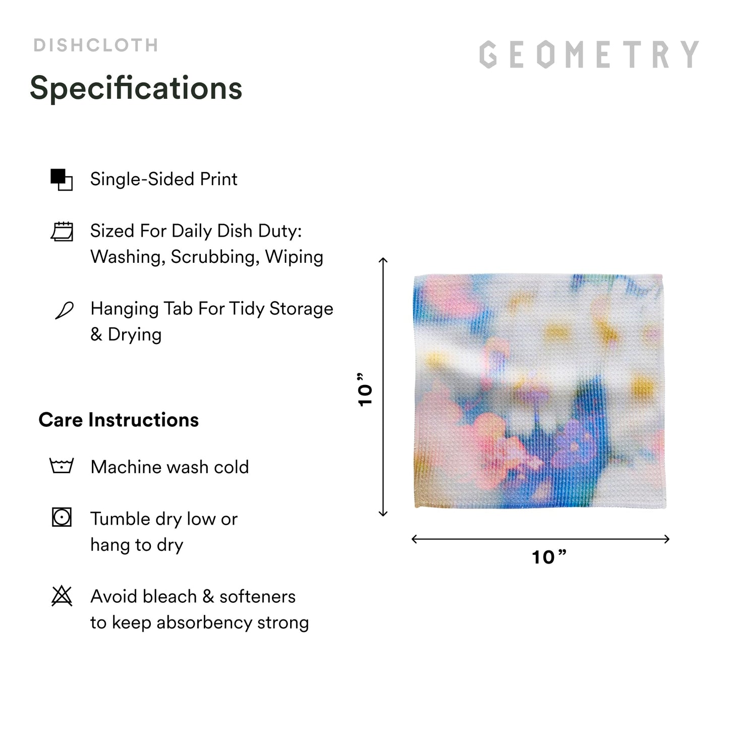 GEOMETRY Kitchen Dish Cloths - Spring & Summer Collection - Premium Dishcloths with Geoweave - Absorbent & Fast Drying Kitchen Towels - Soft Floral, 10" x 10" - 3-Pack