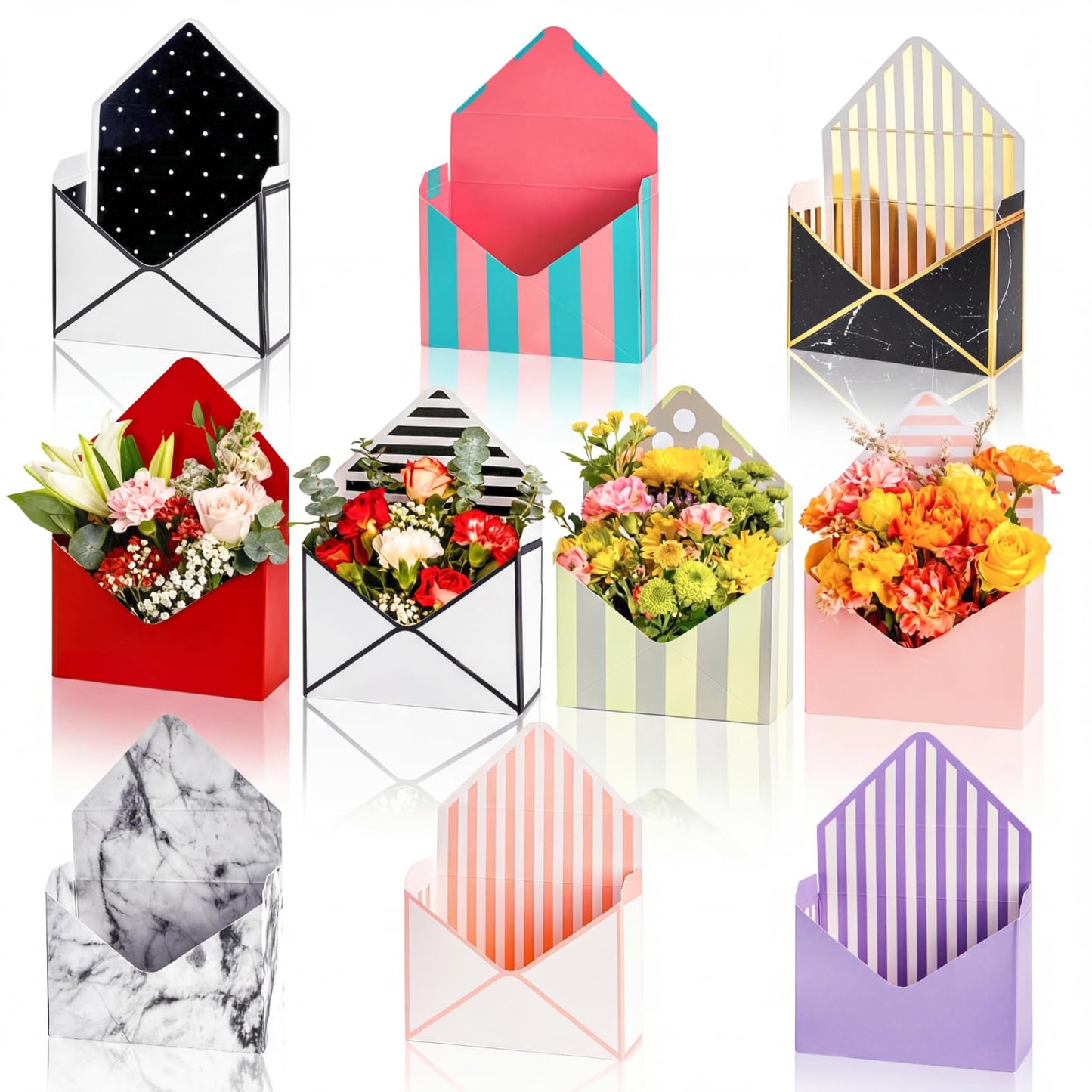 Elsjoy Set of 10 Florist Bouquet Envelope Boxes, 10 Styles Flower Bouquet Packaging Gift Paper Boxes for Wedding, Valentine's Day, Mother's Day
