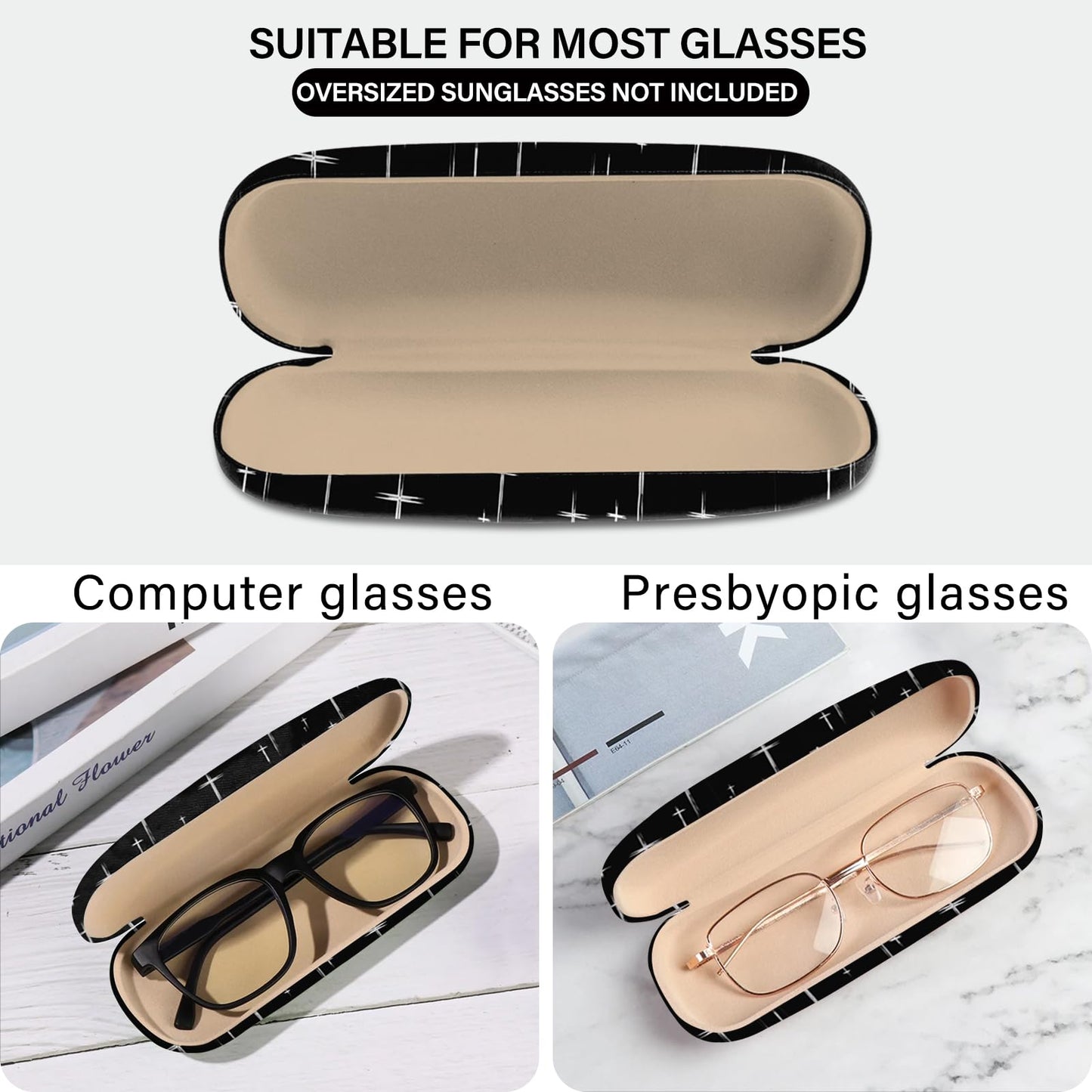 Zewurtuw Eyeglass Case Hard Shell Sunglasses Protective Eyeglasses Holder Box with Cleaning Cloth for Women Girls Men Cute Aesthetic-Cross
