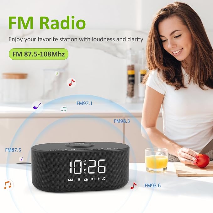 DreamSky Alarm Clock Radio with Wireless Charging and Bluetooth Speaker