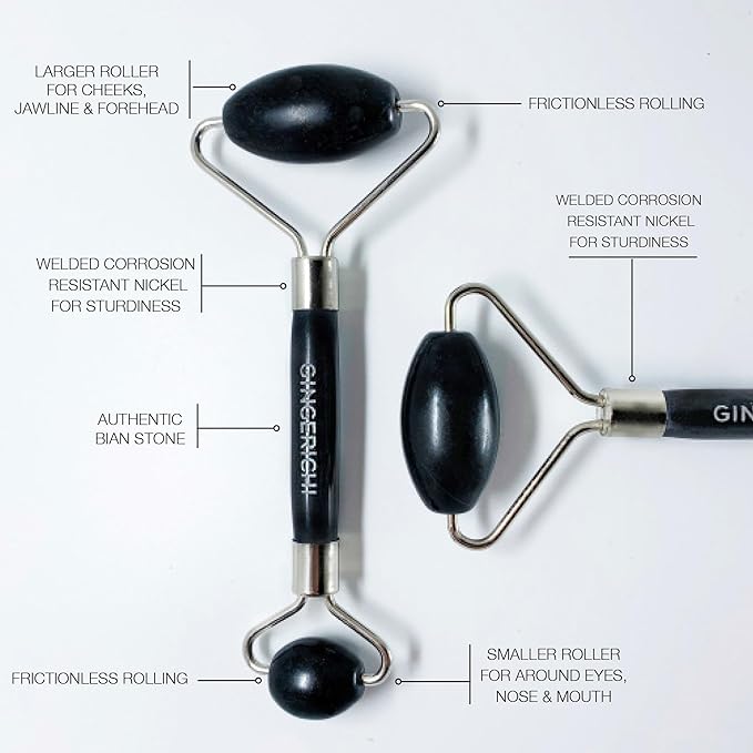 Bian Stone Roller for Face- Anti Aging, Wrinkles Free, Eye, Neck & Body Roller for Lymphatic Massage, Eye Puffiness Treatment- Enhances Skin Elasticity & Toning Facial Muscles