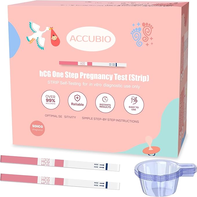 Pregnancy Test Strips with Urine Cups, hCG Detection Home Pregnancy Test, Sensitive & Over 99% Accurate, 50 Count Individually Wrapped, Rapid Pregnancy Tests Kit 5mm Wider 25mIU/mL