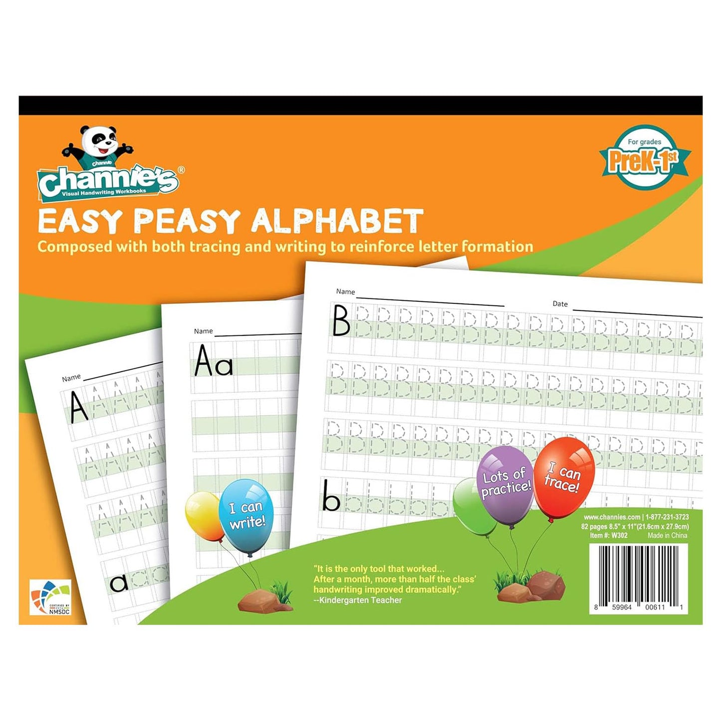 Channie's Easy Peasy Alphabet Tracing Book for Kids Ages 3-5, Pre K & Kindergarten Writing Workbook for Handwriting & Tracing, Effective Alphabet Practice With Color-Coded Blocks
