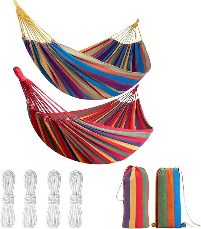2Pack Hammocks | Camping Hammock | Portable Outdoor Hammock Set | for Hiking, Backpacking and Camping | 2pcs(Red Stripe and Blue Stripe)