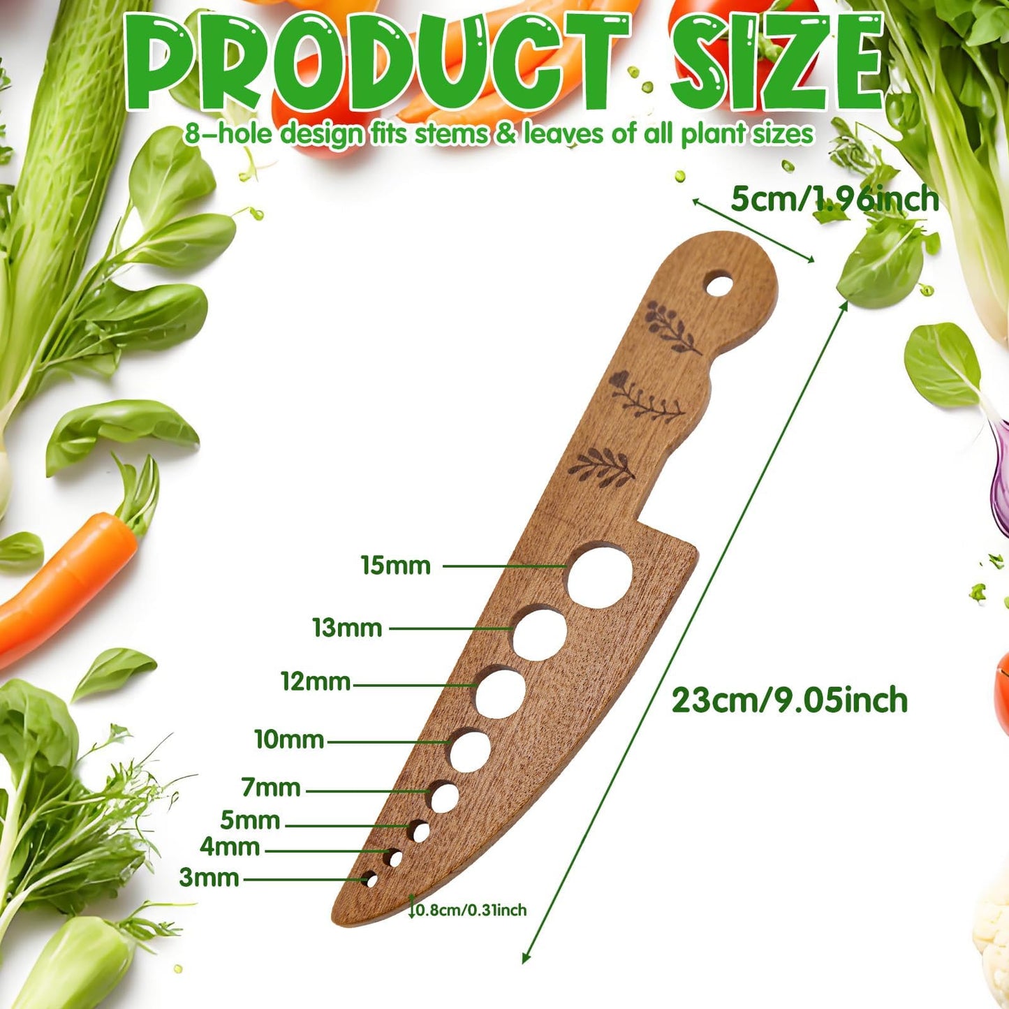Wooden Vegetable Herb Stripper Tool, Leaf Separator Herb Cutter with 8 Holes, Kitchen Gadgets for Cilantro Parsley Mint, Fun Stripper Tool for Home Cooks Supplies
