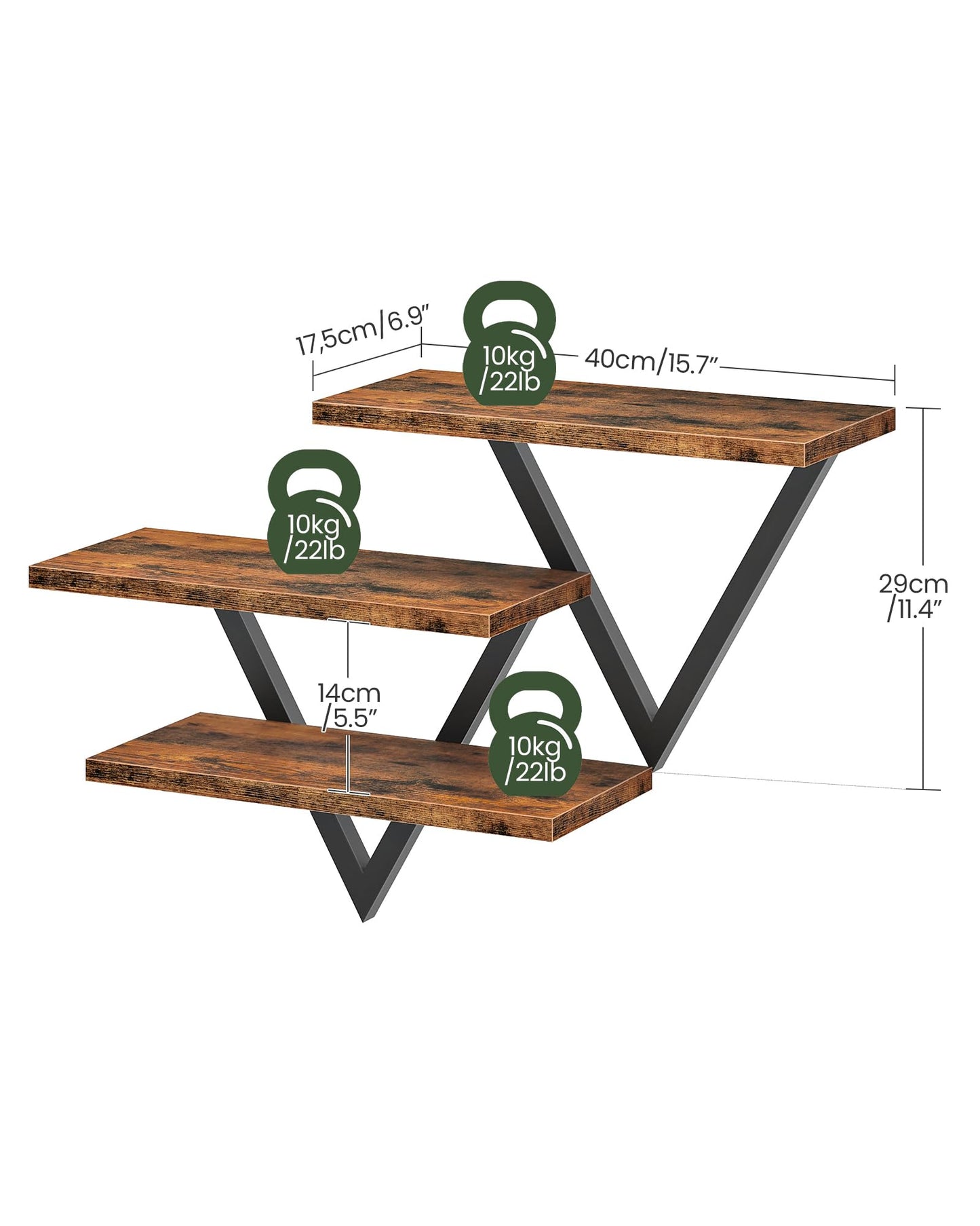CHOEZON Floating Shelves for Wall, Wall Mounted Shelf Set of 2, DIY Hanging Shelf for Wall Decor, for Living Room Bedroom Bathroom Kitchen, Rustic Brown TBJ11BF