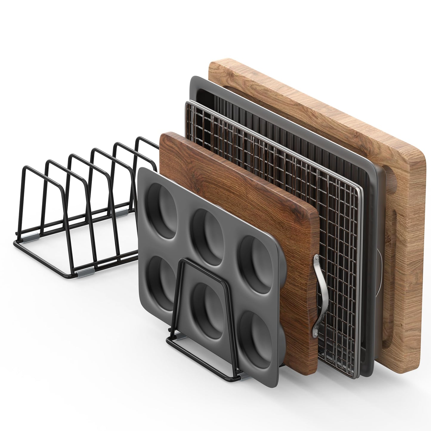 LAEMYFYRE Cutting Board Organizer Kitchen Organizer Rack for Cutting Board, Bakeware, and Cookie Sheet, 5-Slot Heavy-Duty Steel Cookware Holder,Rust-Resistant with Anti-Slip Feet (2, Small)